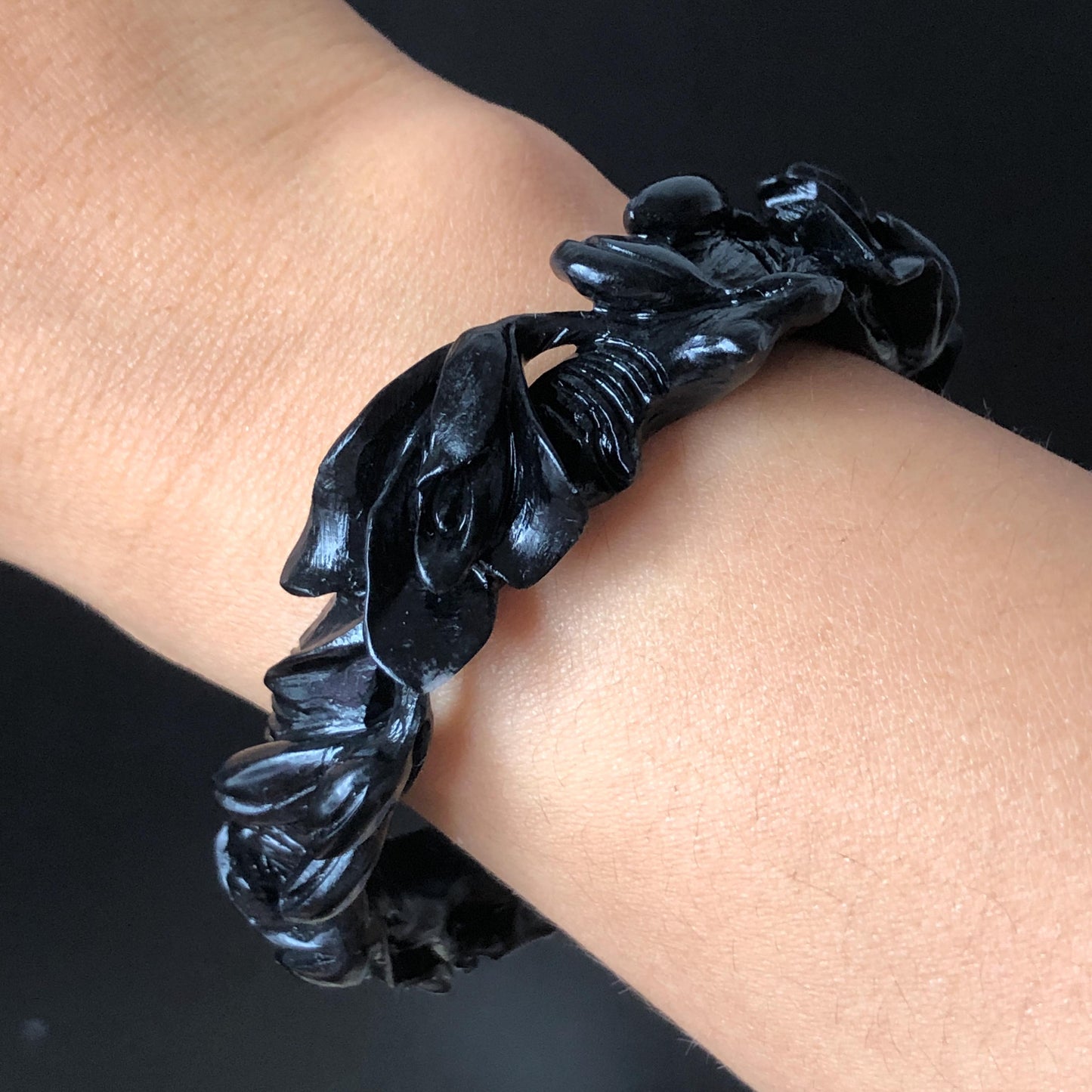 50mm-64mm! Custom Size Natural Xiu Jade Serpentine Hand Carved Black Yulan flowers Bangle & Ring Set | Black Jade Bracelet Personalized Gift for her black jade bangle jade carving hand engraved jade bracelet yulan carving flower carving customized bangle tailor made ring custom-size bangle personalized bande large size bangle small size bangle hand engraved ring certificate jade certified jade big size ring small size ring gothic ring gothic bracelet
