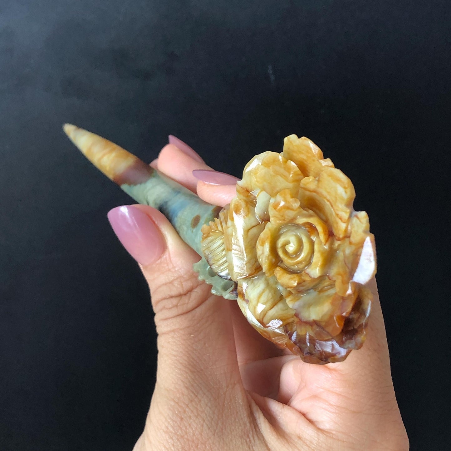 Certified Natural Xiu Jade Serpentine Hand Carved Rose Flower Hair Pin | Green Yellow Brown Green Jade Hair Stick | Asian Chinese Hair Fork Gift for her green jade yellow jade brown jade carving rose carving flower carving hand engraved rose hair pins hand carved flower hair stick japanese hair clip korean hair comb asian hair stick bridal shower hair clip wedding hair accessories natural untreated jade with certificiate