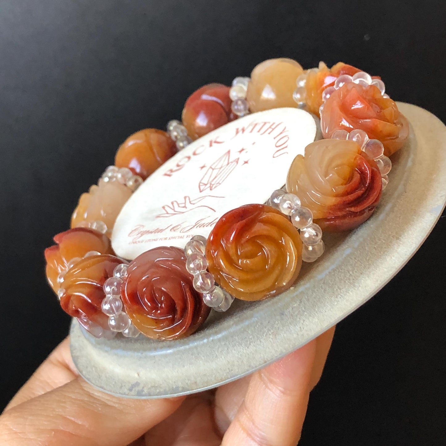 Natural SheTaiCui Jade Quartzite Hand Carved Tri-colour Rose Big Bead Elastic Bracelet | Red Yellow White Jade Charms | Personalization Gift for her, elastic stretch bracelet, huge bead bracelet, jade bead bracelet, red jade white jade yellow jade Multicolour jade chinese jade tailor made bracelet personalized bracelet rose charm hand carved bead bracelet hand engraved jade bracelet hand carved rose bracelet rose carving flower carving hand engraved rose bead