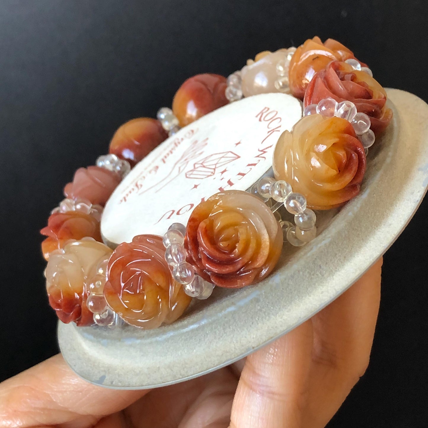 Natural SheTaiCui Jade Quartzite Hand Carved Tri-colour Rose Big Bead Elastic Bracelet | Red Yellow White Jade Charms | Personalization Gift for her, elastic stretch bracelet, huge bead bracelet, jade bead bracelet, red jade white jade yellow jade Multicolour jade chinese jade tailor made bracelet personalized bracelet rose charm hand carved bead bracelet hand engraved jade bracelet hand carved rose bracelet rose carving flower carving hand engraved rose bead