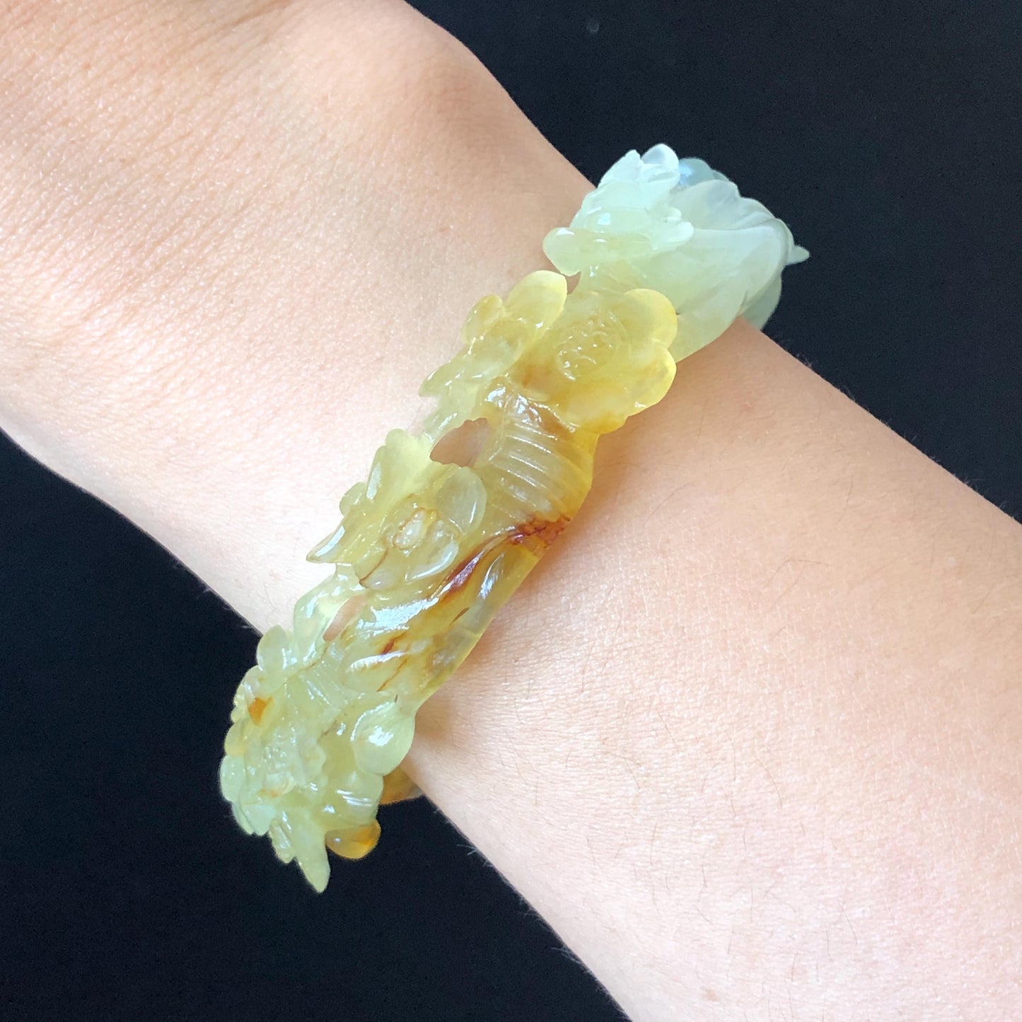 50mm-64mm! Customised Size Natural Xiu Jade Serpentine Hand Carved Magpies Birds & Plum Blossom flowers Bangle | Yellow Green Jade Bracelet gift for her customized size jade bangle tailor made jade bracelet personalised bangle green jade carving yellow jade certified untreated jade with certificate personalized gift for her big size bangle small size bangle