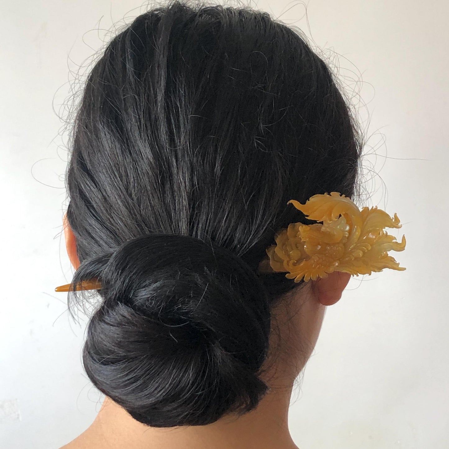 Xiu Jade Serpentine Hand Carved Golden Phoenix & Peony Hair Pin | Yellow Orange Red Jade Hair Stick | Asian Chinese Vintage Hanfu Hair Fork gift for her red jade orange jade yellow jade carving phoenix carving peony carving certified natural jade untreated jade with certificate chinese hairpins japanese hair pins korean hair stick hanfu hair comb antique hair fork wedding headpiece