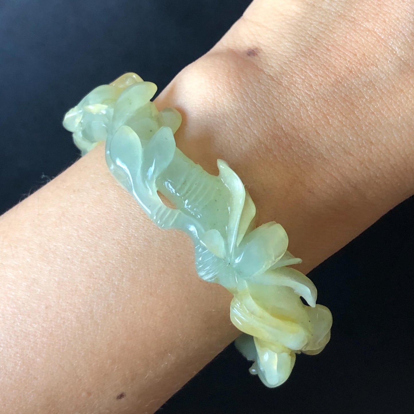50mm-64mm Customised Size Natural Xiu Jade Serpentine Hand Carved Yulan flowers Bangle | Yellow Green Jade Personalized Tailor-made Bracelet make-to-order bangle hand engraved bracelet green jade yellow jade carving yulan carving flower carving hand carved flower carved jade bangle tailor made jade bracelet customized jade bangle certified natural untreated jade with certificate big size bangle small size bangle 60mm bangle