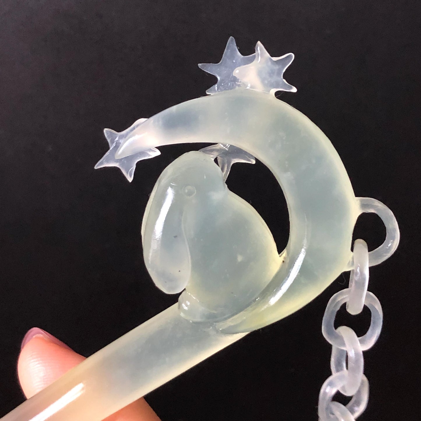 Certified Natural Xiu Jade Serpentine Hand Carved Hair Pin with Dangle | Rabbit Bunny on Moon & Star | Icy White Green Jade Hair Stick Gift for her hand engraved white jade carving hand engraved green jade koren hair stick japanese hair pin hanfu hair comb chinese hair clip hand engraved rabbit carving hand carved bunny carving carved moon carving icy chinese jade vinatge hair stick
