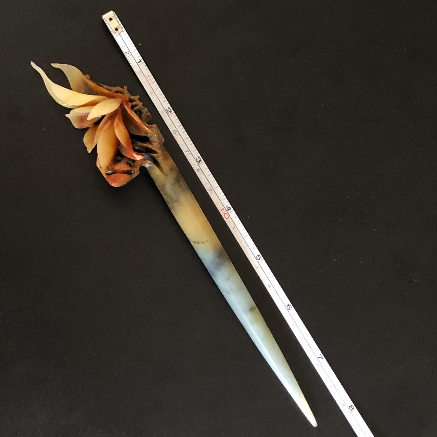 Certified Natural Xiu Jade Serpentine Hand Carved Yulan Flower Hair Pin | Yellow Brown Green Jade Hair Stick | Asian Hair Fork Vintage Gift for her hand engraved green jade carving hand carved yellow jade brown jade korean hairpins japanese hair stick hanfu hair pins chinese hair fork vinatge hair comb bridal shower hair clip hair jewelry natural untreated jade with certificate