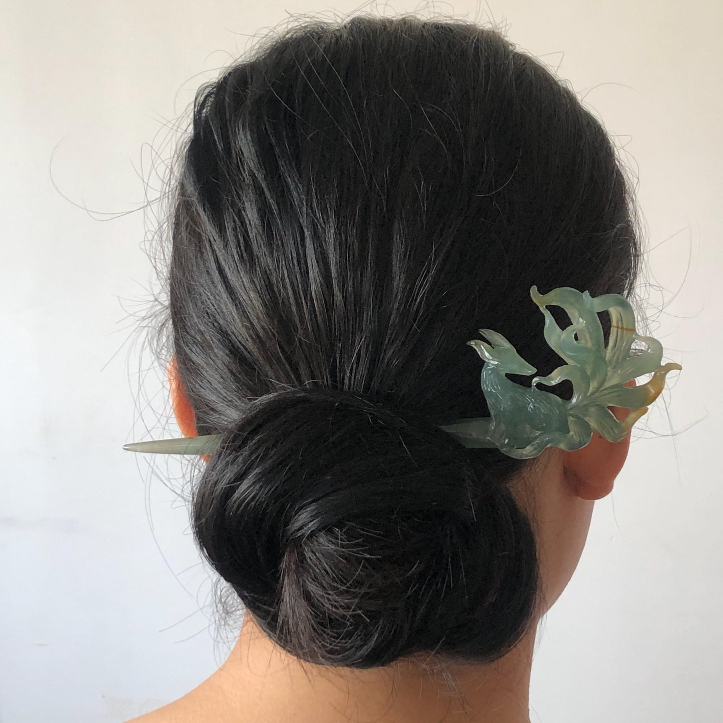 Certificate Natural Xiu Jade Serpentine Hand Carved Nine tailed fox Hair Pin | Icy Greenish Blue Yellow Jade Hair Stick | Asian Chinese Jade hair comb japanese hairpins koran hair stick hanfu hair pin hair comb hair fork antique hair stick certified jade carving hand carved fox carving green jade blue jade yellow jade hand engraved jade gift for her bridal shower hair clip wedding hair jewelry