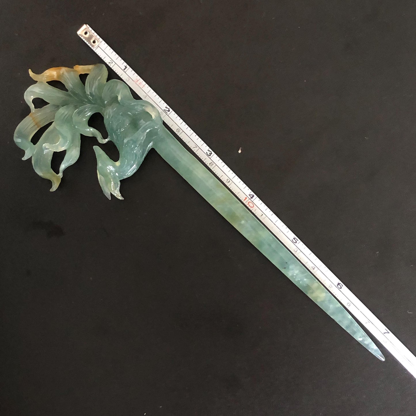 Certificate Natural Xiu Jade Serpentine Hand Carved Nine tailed fox Hair Pin | Icy Greenish Blue Yellow Jade Hair Stick | Asian Chinese Jade hair comb japanese hairpins koran hair stick hanfu hair pin hair comb hair fork antique hair stick certified jade carving hand carved fox carving green jade blue jade yellow jade hand engraved jade gift for her bridal shower hair clip wedding hair jewelry