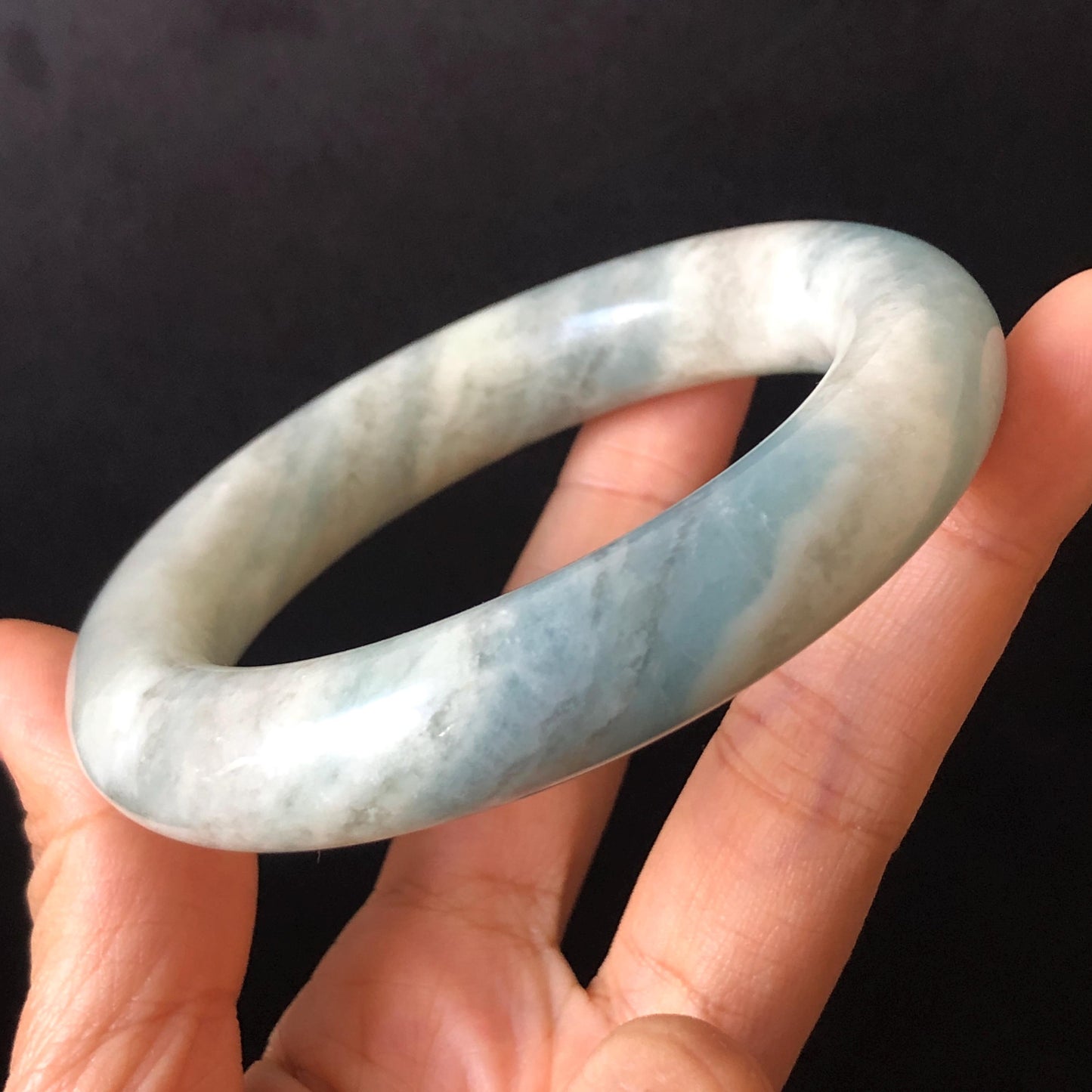 56.8mm Natural SheTaiCui Jade Quartzite Bangle Bracelet | Milky Blue & White | Blue Sky and Cloud | Untreated Crystal Gemstone Jewellery gift for her jade bracelet jade bangle blue jade white jade gemstone bangle crystal bracelet natural untreated jade bangle