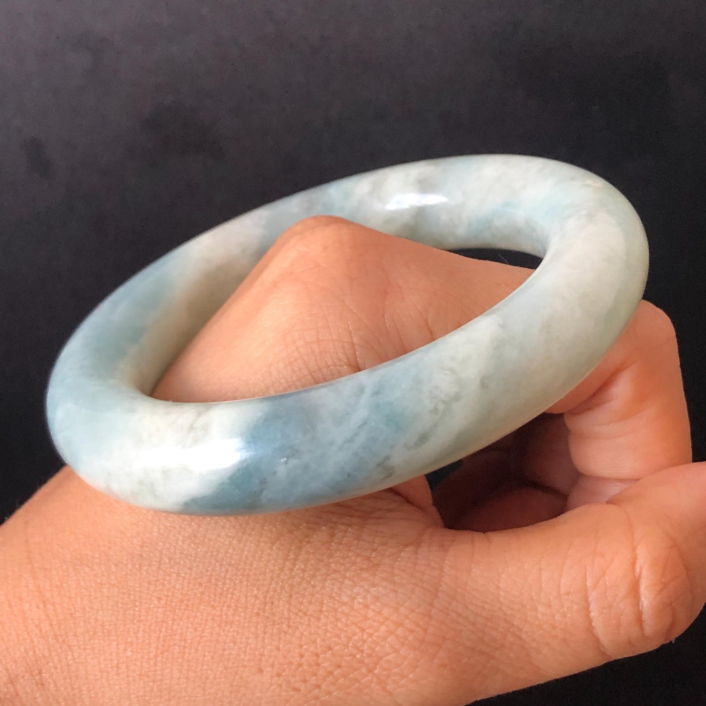 56.8mm Natural SheTaiCui Jade Quartzite Bangle Bracelet | Milky Blue & White | Blue Sky and Cloud | Untreated Crystal Gemstone Jewellery gift for her jade bracelet jade bangle blue jade white jade gemstone bangle crystal bracelet natural untreated jade bangle