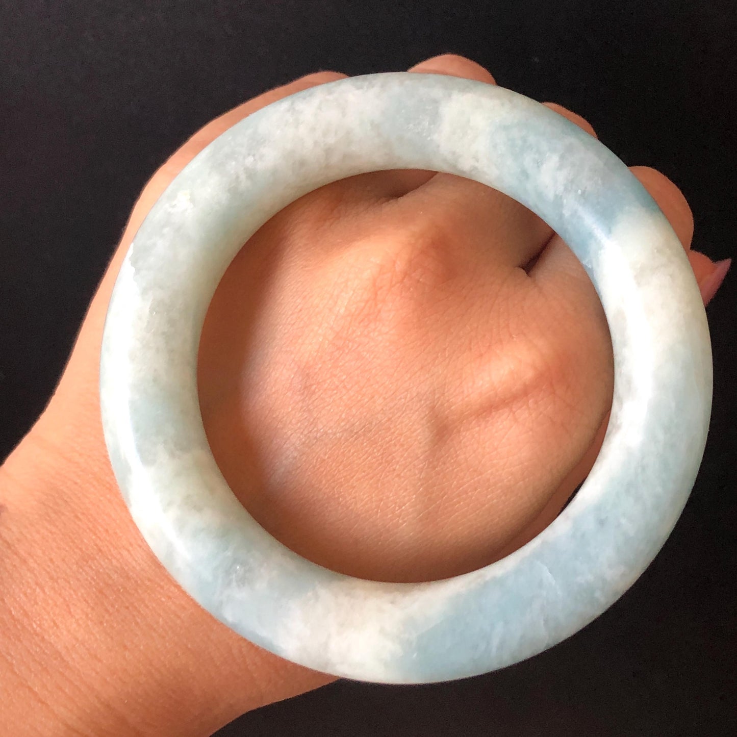 56.8mm Natural SheTaiCui Jade Quartzite Bangle Bracelet | Milky Blue & White | Blue Sky and Cloud | Untreated Crystal Gemstone Jewellery gift for her jade bracelet jade bangle blue jade white jade gemstone bangle crystal bracelet natural untreated jade bangle