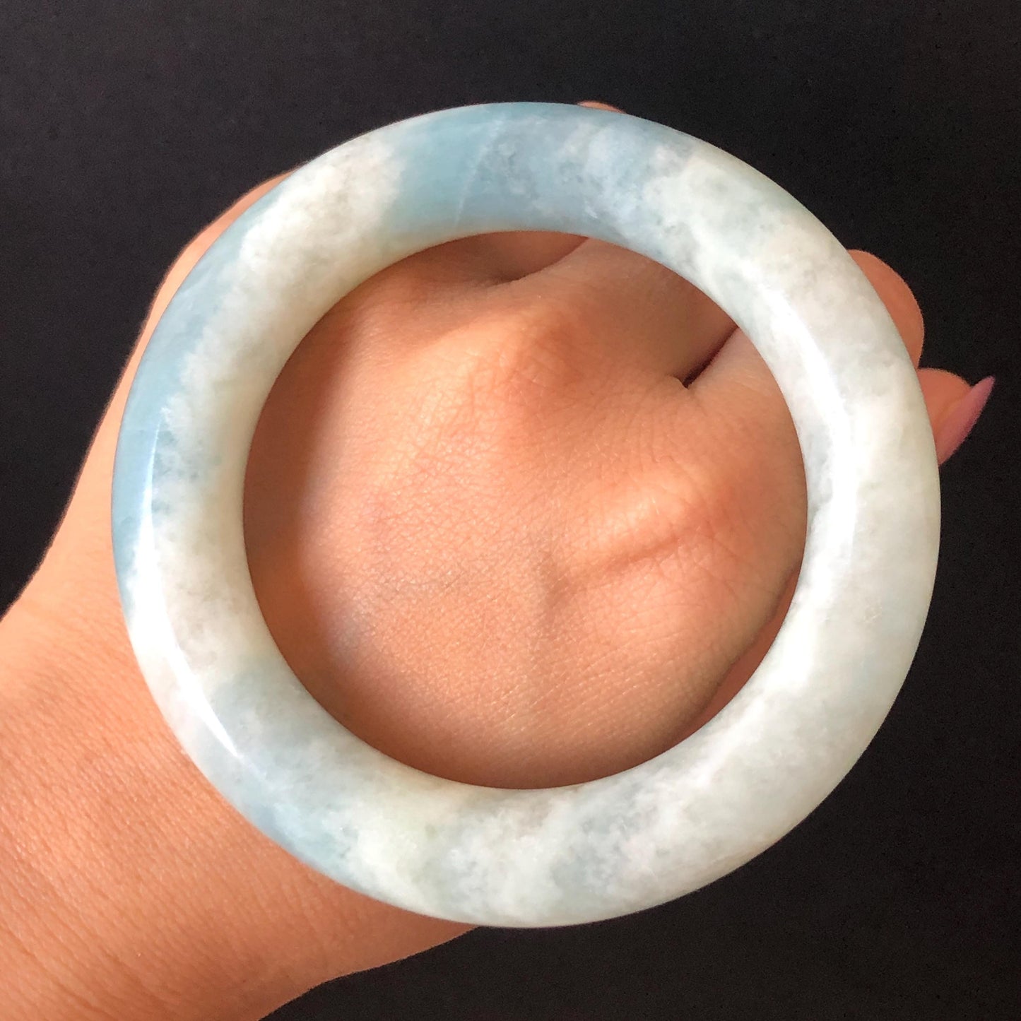 56.8mm Natural SheTaiCui Jade Quartzite Bangle Bracelet | Milky Blue & White | Blue Sky and Cloud | Untreated Crystal Gemstone Jewellery gift for her jade bracelet jade bangle blue jade white jade gemstone bangle crystal bracelet natural untreated jade bangle