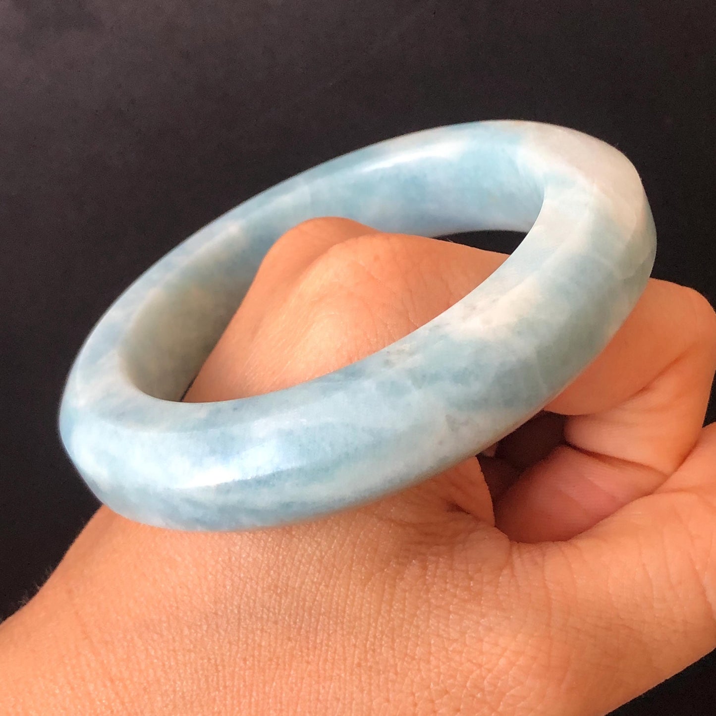 55.3mm Natural SheTaiCui Jade Quartzite Bangle Bracelet | Milky Blue & White | Blue Sky and Cloud | Untreated Crystal Gemstone Jewellery gift for her jade bracelet jade bangle blue jade white jade gemstone bangle crystal bracelet natural untreated jade bangle