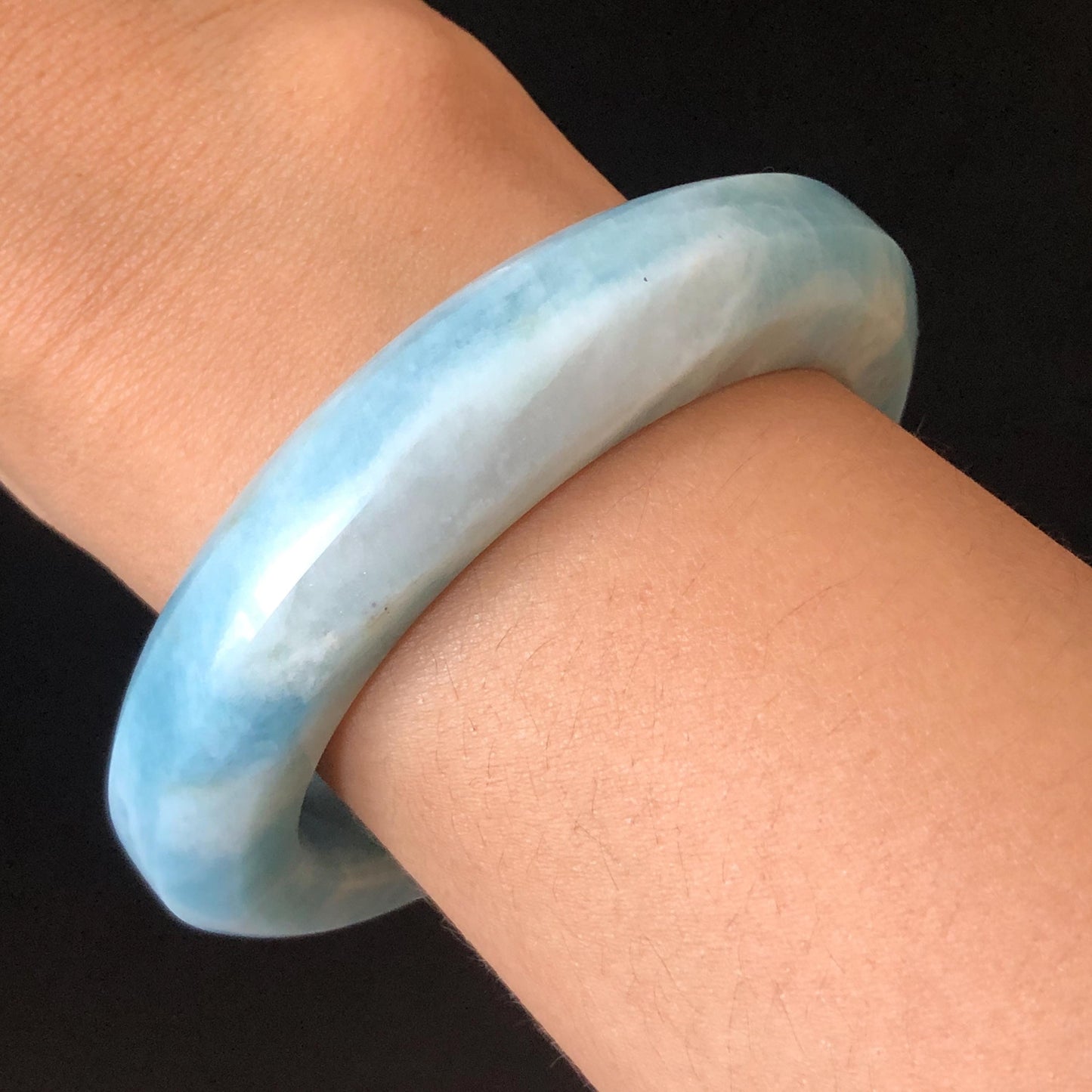 55.3mm Natural SheTaiCui Jade Quartzite Bangle Bracelet | Milky Blue & White | Blue Sky and Cloud | Untreated Crystal Gemstone Jewellery gift for her jade bracelet jade bangle blue jade white jade gemstone bangle crystal bracelet natural untreated jade bangle