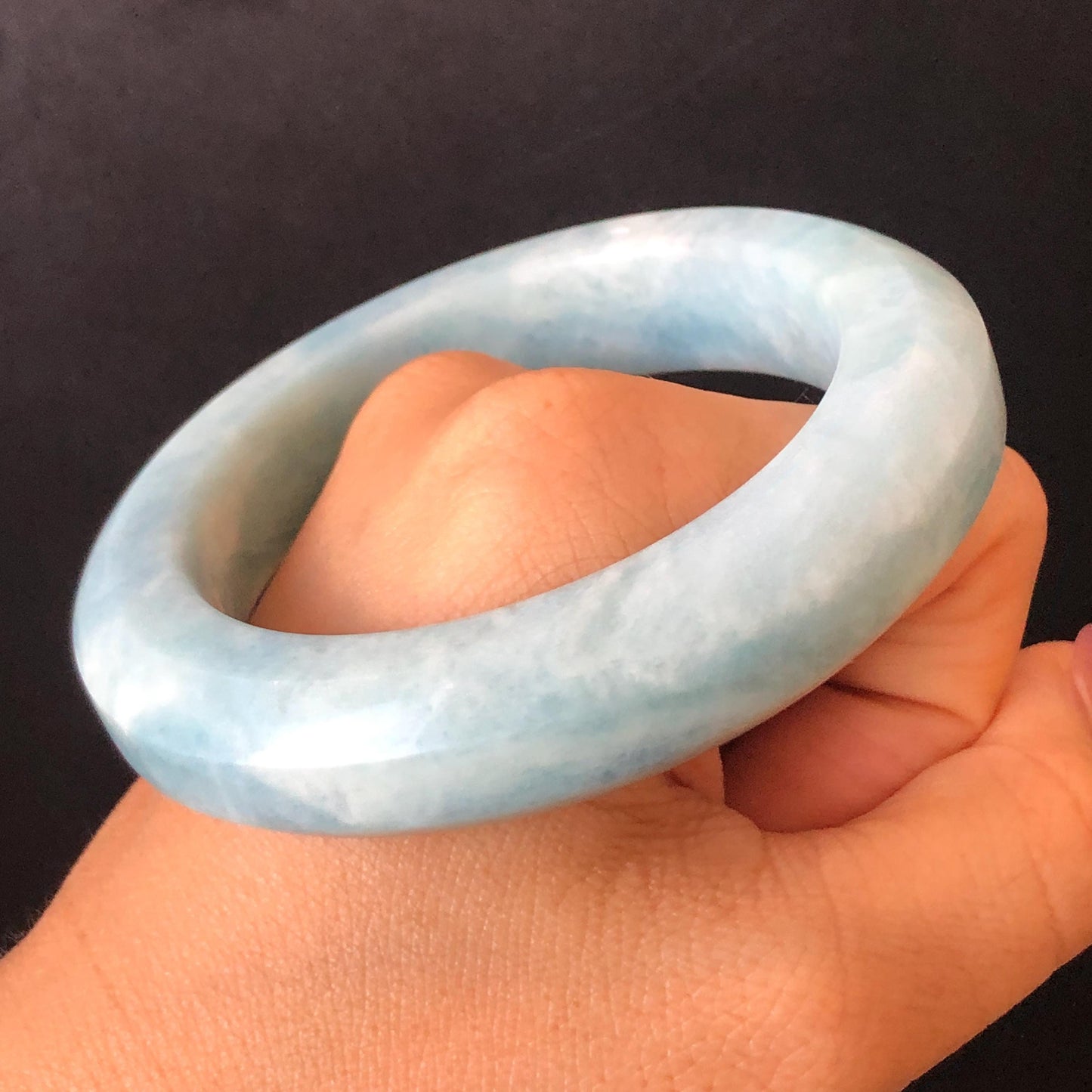 55.3mm Natural SheTaiCui Jade Quartzite Bangle Bracelet | Milky Blue & White | Blue Sky and Cloud | Untreated Crystal Gemstone Jewellery gift for her jade bracelet jade bangle blue jade white jade gemstone bangle crystal bracelet natural untreated jade bangle
