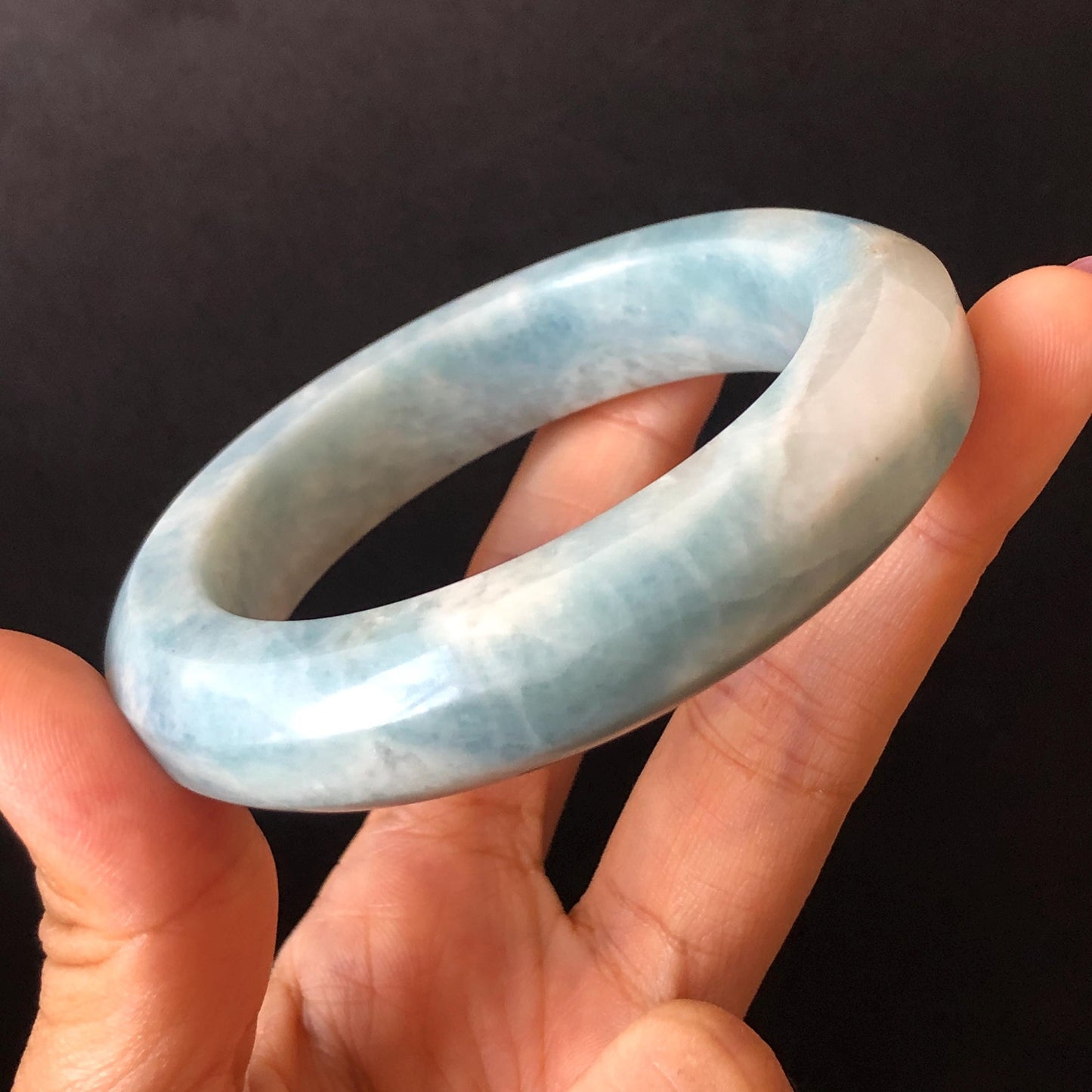 55.3mm Natural SheTaiCui Jade Quartzite Bangle Bracelet | Milky Blue & White | Blue Sky and Cloud | Untreated Crystal Gemstone Jewellery gift for her jade bracelet jade bangle blue jade white jade gemstone bangle crystal bracelet natural untreated jade bangle