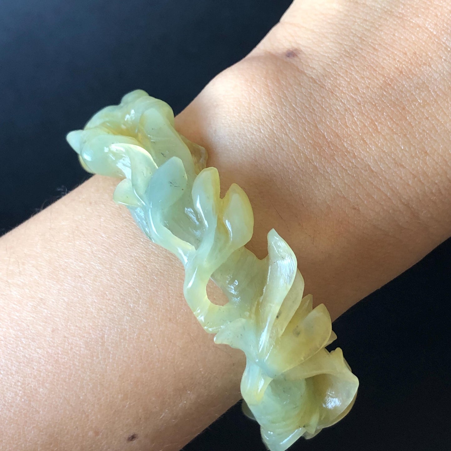 50mm-64mm! Customised Size Natural Xiu Jade Serpentine Hand-Carved Yulan flowers Bangle & Ring Set | Yellow Green Jade Personalized Bracelet Gift for her tailor made bangle jade carving yulan carving hand engraved flower bangle flower carving green jade yellow jade 3D carving hollow out carving certified natural jade untreated jade with certificate custom-made jade bracelet big size bangle huge size bangle small size bracelet