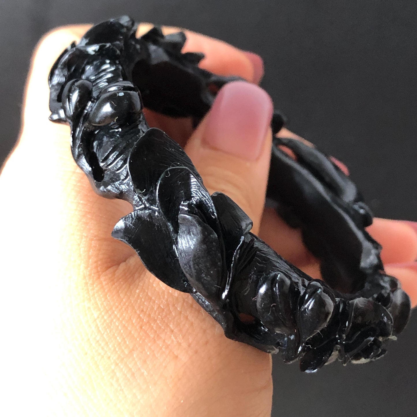 50mm-64mm! Custom Size Natural Xiu Jade Serpentine Hand Carved Black Yulan flowers Bangle & Ring Set | Black Jade Bracelet Personalized Gift for her black jade bangle jade carving hand engraved jade bracelet yulan carving flower carving customized bangle tailor made ring custom-size bangle personalized bande large size bangle small size bangle hand engraved ring certificate jade certified jade big size ring small size ring gothic ring gothic bracelet