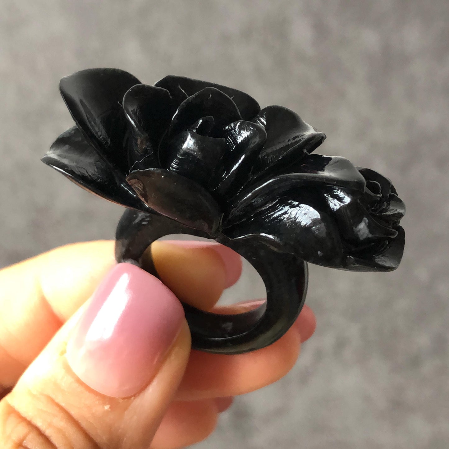 50mm-64mm! Custom Size Natural Xiu Jade Serpentine Hand Carved Black Yulan flowers Bangle & Ring Set | Black Jade Bracelet Personalized Gift for her black jade bangle jade carving hand engraved jade bracelet yulan carving flower carving customized bangle tailor made ring custom-size bangle personalized bande large size bangle small size bangle hand engraved ring certificate jade certified jade big size ring small size ring gothic ring gothic bracelet