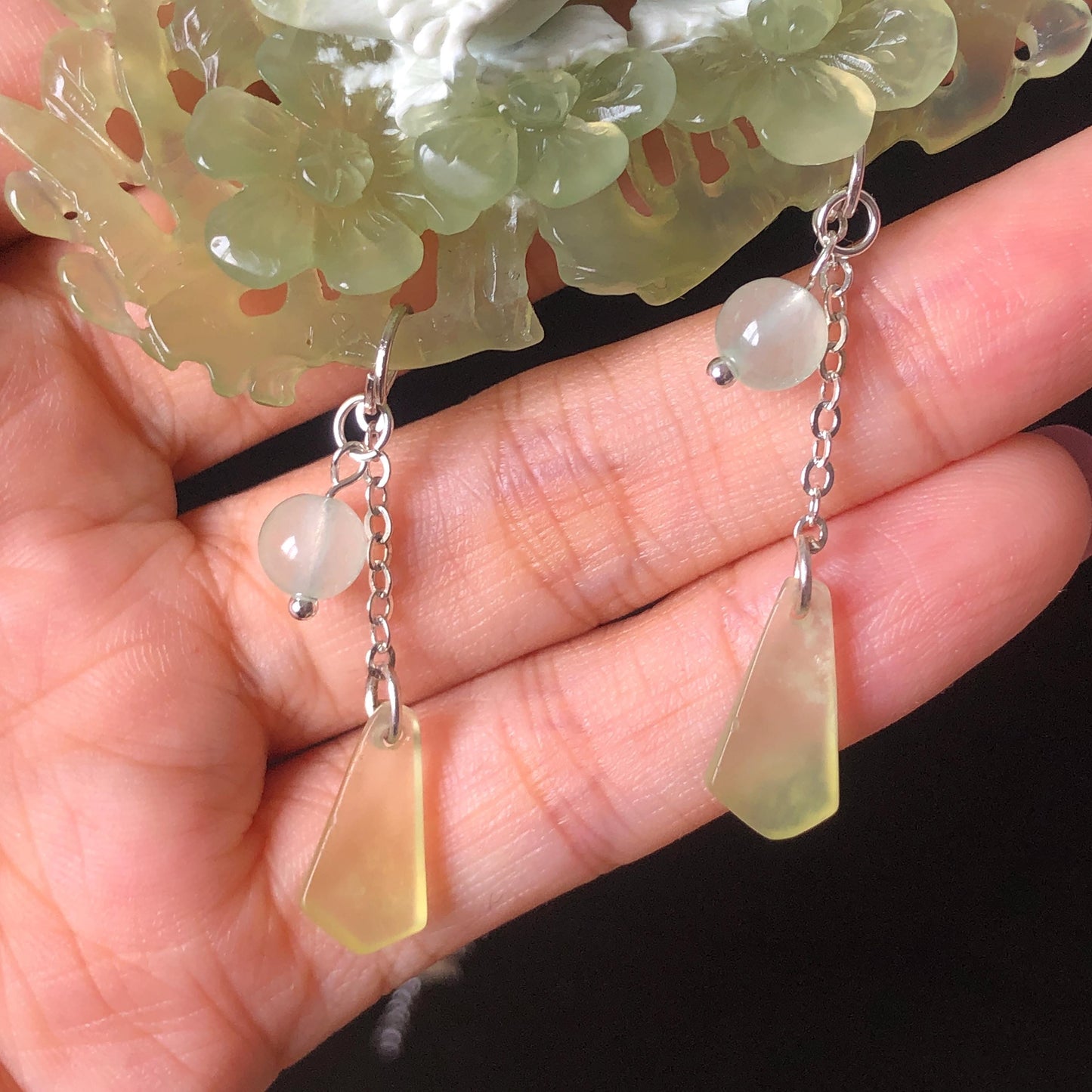 Certified Natural Xiu Jade Serpentine Hand Carved Magpie Birds Plum Blossom Flower Pendant Adjustable Vintage Necklace | Green & White Stone Pendant green jade carving white jade charm antique necklace chinese traditional charm necklace hand carved charm adjustable necklace bird carving magpie carving plum blossom carving gift for her natural untreated jade with certificate luck charm