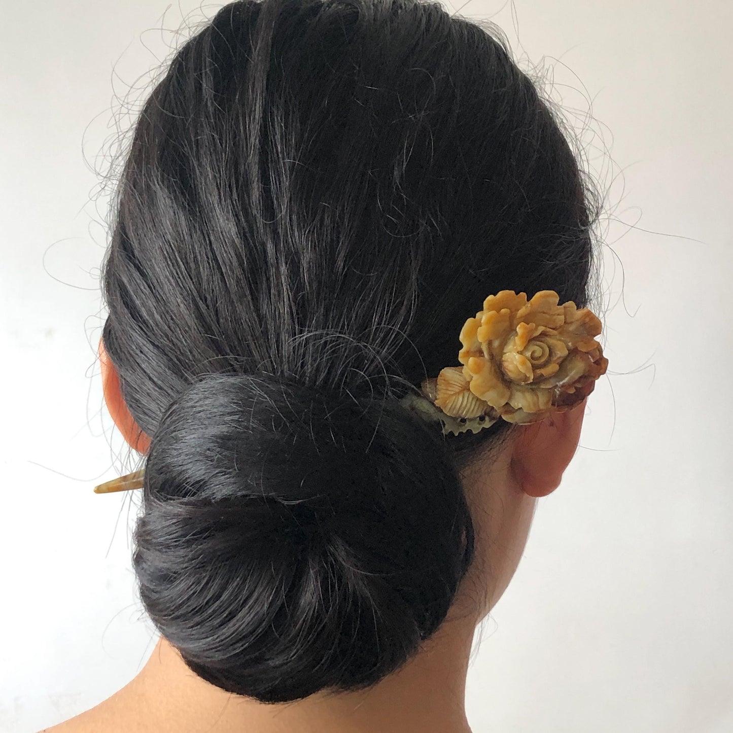Certified Natural Xiu Jade Serpentine Hand Carved Rose Flower Hair Pin | Green Yellow Brown Green Jade Hair Stick | Asian Chinese Hair Fork Gift for her green jade yellow jade brown jade carving rose carving flower carving hand engraved rose hair pins hand carved flower hair stick japanese hair clip korean hair comb asian hair stick bridal shower hair clip wedding hair accessories natural untreated jade with certificiate