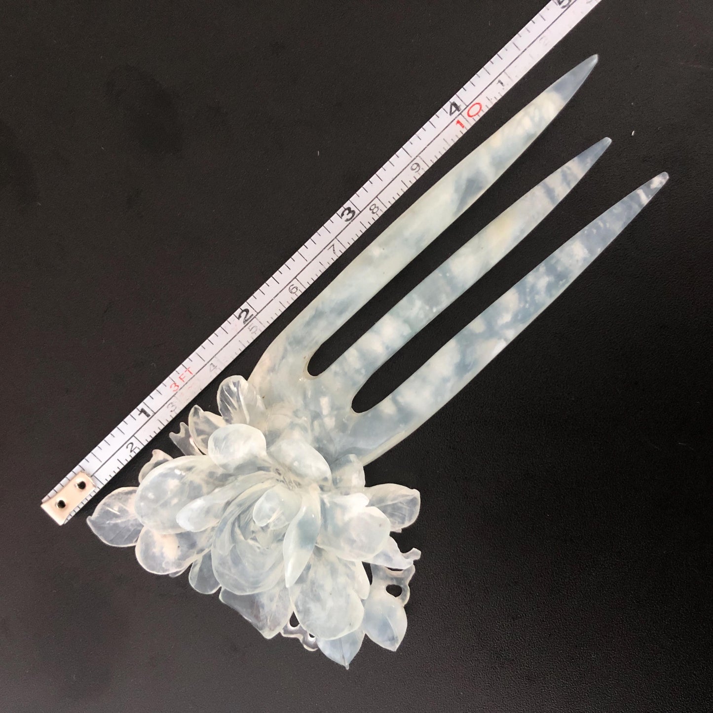 Certified Natural Xiu Jade Serpentine Hand Carved Blue Peony Flower Hair Pin, Blue Jade Hair Stick, Asian Hair Fork Bridal Wedding Headpiece gift for her blue jade carving flower carving peony carving hand engraved flower hair fork japanese hair clip korean hair stick hanfu hairpins vintage hair comb antique hair fork untreated natural jade with certificate bridal shower gift bridal hair clip