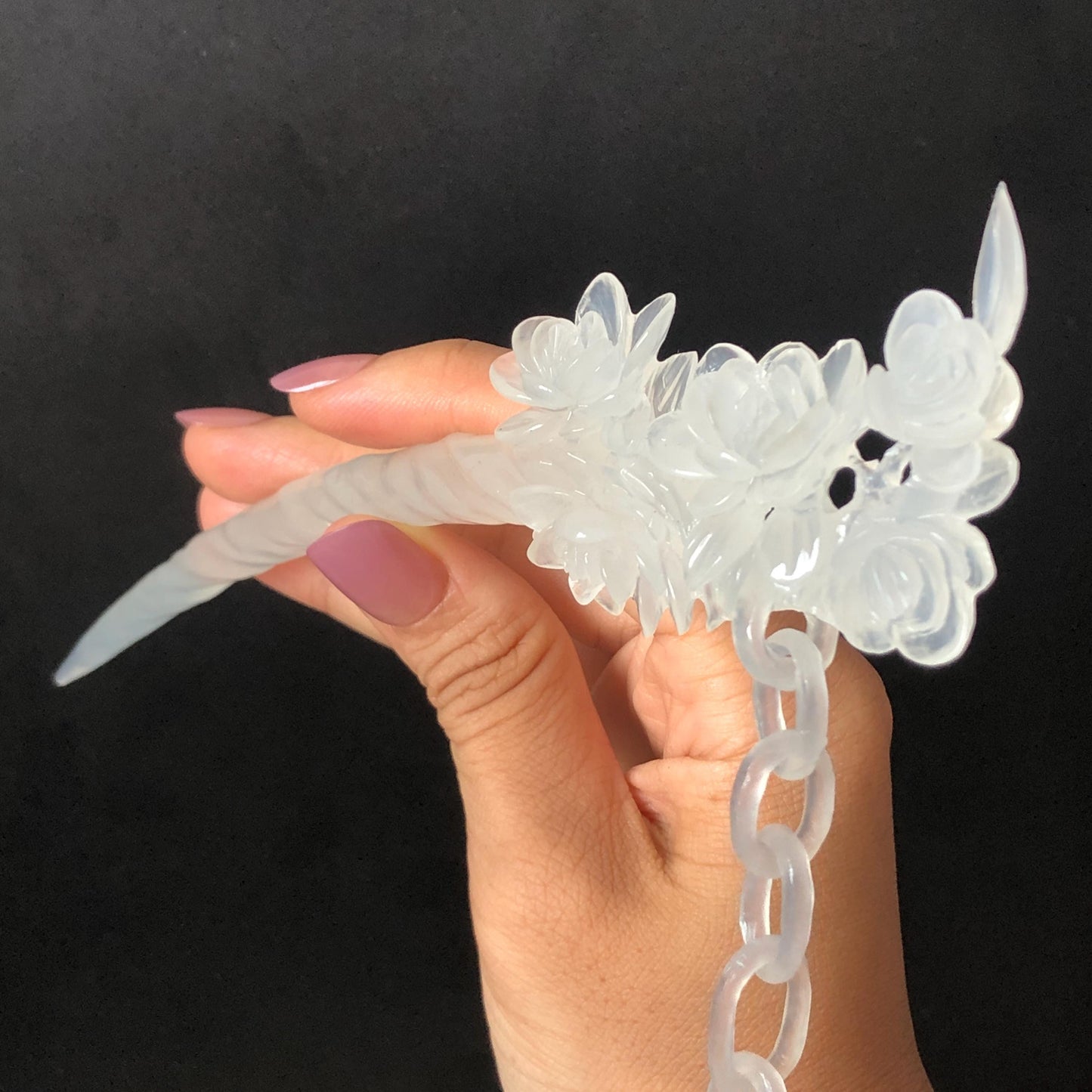 Certificate Natural Xiu Jade Serpentine Hand Carved Camellia Flower Hair Pin & Long Dangle | Asian Chinese Vintage Ice White Jade Hair Stick gift for her white jade carving camellia caving hand engraved flower hair stick hand carved jade hairpins japanese hair clip korean hair stick hanfu hairpins vintage hair comb antique hair fork bridal hair clip wedding hair headpiece bridal shower gift engagement hair accessory jade hair jewelry certified untreated jade