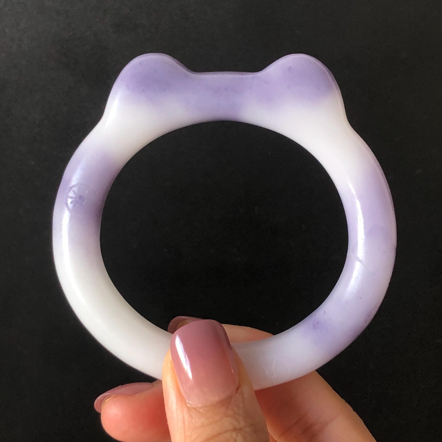 Customized Size 50-60mm! Natural SheTaiCui Jade (Quartzite) Hand Carved Cat Kitten Bangle | Purple and White Jade Bracelet | Cat Lover Gift personalized bangle custom made bracelet hand engraved jade bangle tailor made jade bangle custom size bangle big size bangle small size bangle jade carving purple jade white jade kitten bangle cat bracelet gift for cat lover gift for her real untreated jade