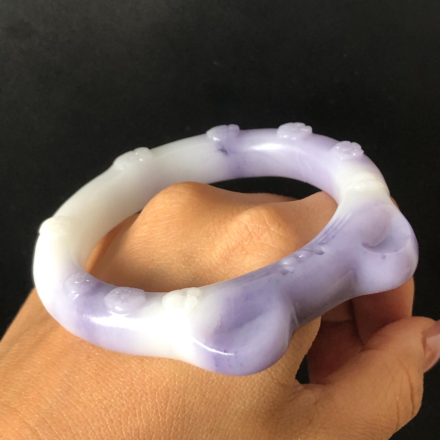 Customized Size 50-60mm! Natural SheTaiCui Jade (Quartzite) Hand Carved Cat Kitten Bangle | Purple and White Jade Bracelet | Cat Lover Gift personalized bangle custom made bracelet hand engraved jade bangle tailor made jade bangle custom size bangle big size bangle small size bangle jade carving purple jade white jade kitten bangle cat bracelet gift for cat lover gift for her real untreated jade