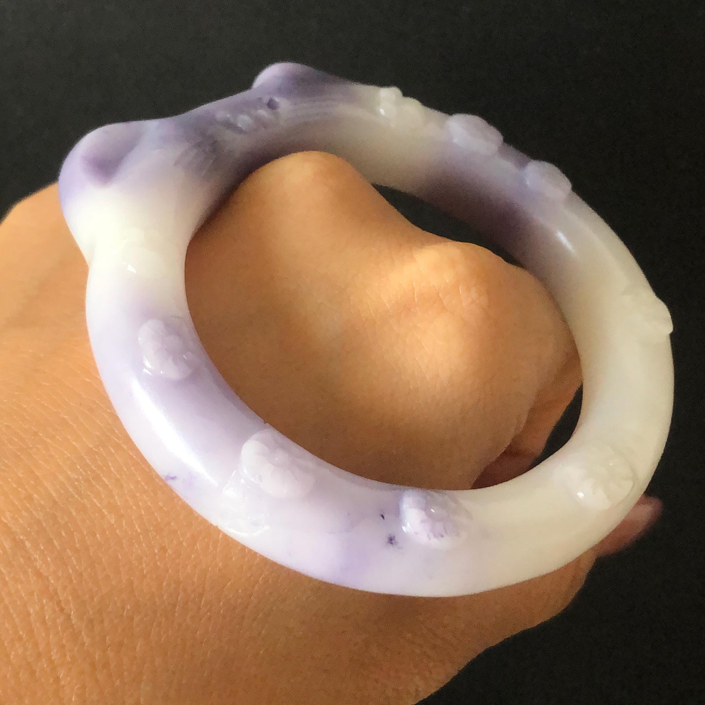 Customized Size 50-60mm! Natural SheTaiCui Jade (Quartzite) Hand Carved Cat Kitten Bangle | Purple and White Jade Bracelet | Cat Lover Gift personalized bangle custom made bracelet hand engraved jade bangle tailor made jade bangle custom size bangle big size bangle small size bangle jade carving purple jade white jade kitten bangle cat bracelet gift for cat lover gift for her real untreated jade