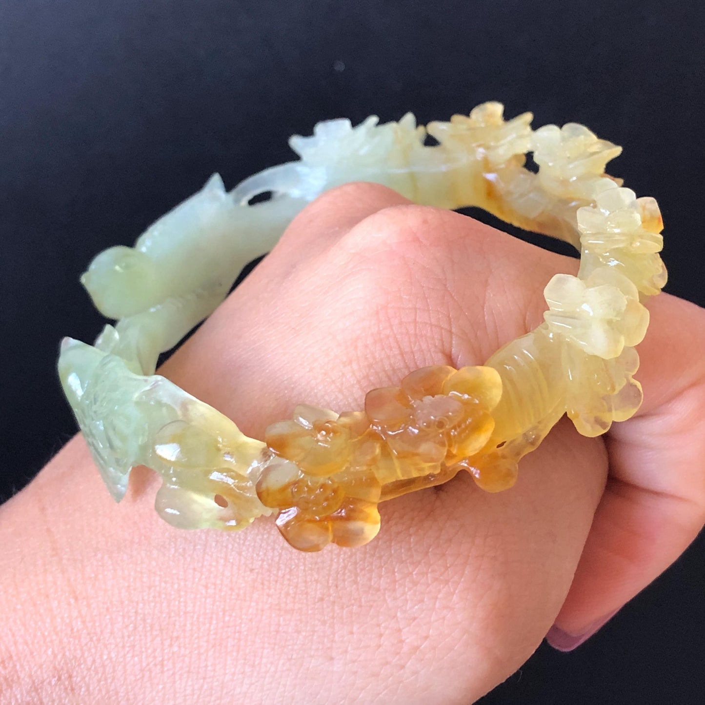 50mm-64mm! Customised Size Natural Xiu Jade Serpentine Hand Carved Magpies Birds & Plum Blossom flowers Bangle | Yellow Green Jade Bracelet gift for her customized size jade bangle tailor made jade bracelet personalised bangle green jade carving yellow jade certified untreated jade with certificate personalized gift for her big size bangle small size bangle