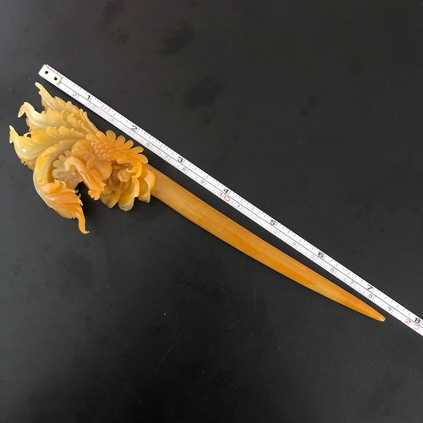 Xiu Jade Serpentine Hand Carved Golden Phoenix & Peony Hair Pin | Yellow Orange Red Jade Hair Stick | Asian Chinese Vintage Hanfu Hair Fork gift for her red jade orange jade yellow jade carving phoenix carving peony carving certified natural jade untreated jade with certificate chinese hairpins japanese hair pins korean hair stick hanfu hair comb antique hair fork wedding headpiece