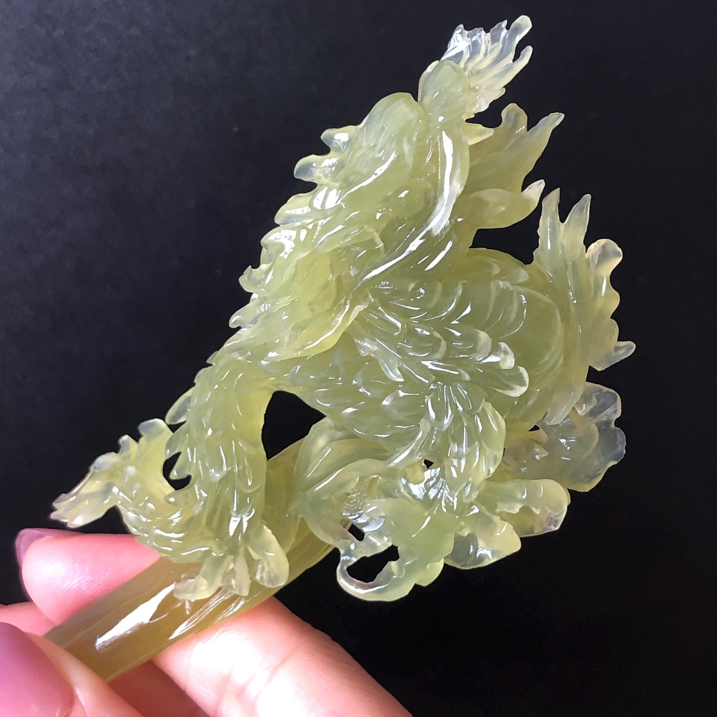 Certified Natural Xiu Jade Serpentine Hand Carved Soaring Green Dragon Hair Pin | Ice Green Jade Hair Stick | Asian Vintage Hair Fork Gift for her japanese hairpin korean hair stick hanfu hair fork vintage hair comb antique hair pins dragon carving hand engraved dragon green jade carving hand carved dragon hair stick