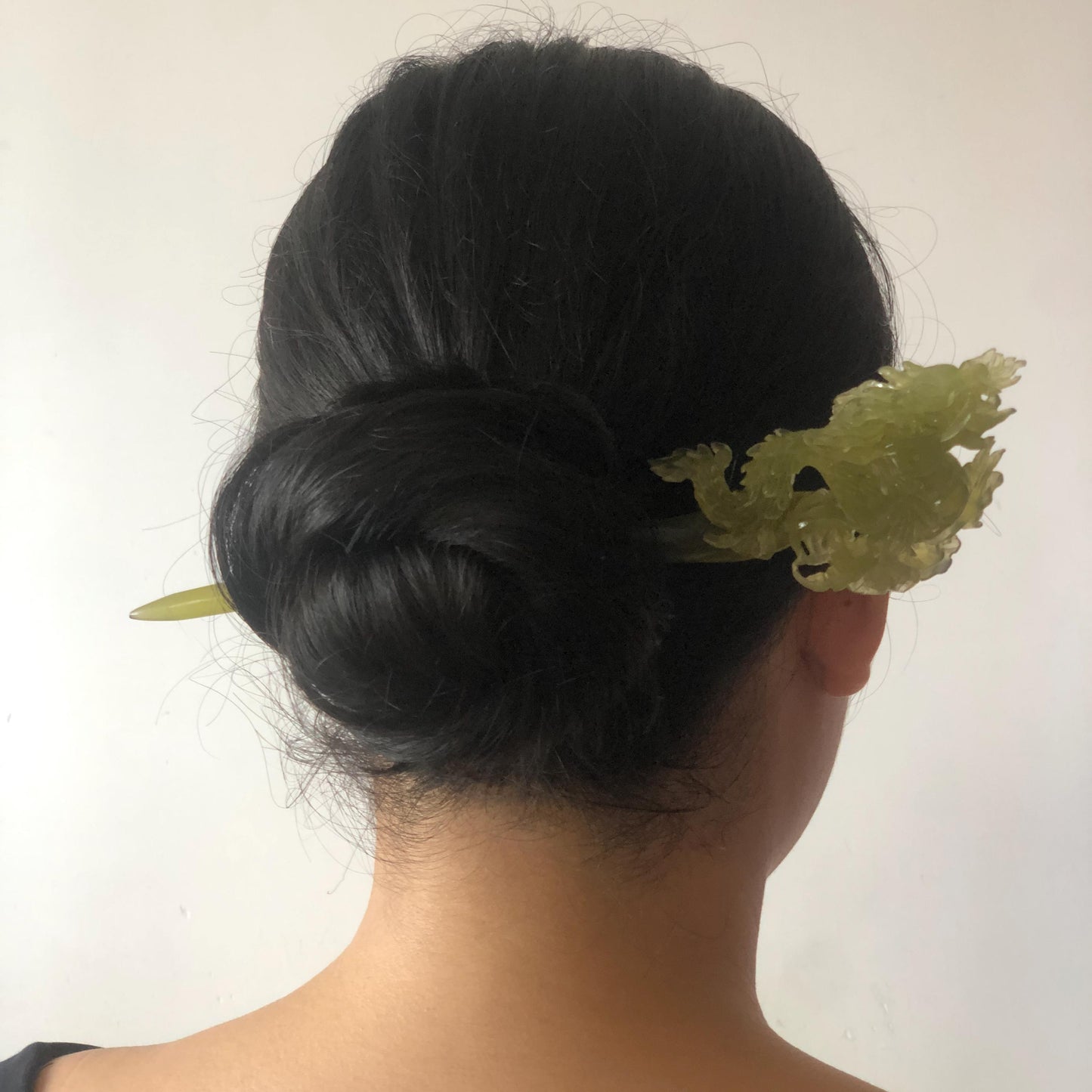 Certified Natural Xiu Jade Serpentine Hand Carved Soaring Green Dragon Hair Pin | Ice Green Jade Hair Stick | Asian Vintage Hair Fork Gift for her japanese hairpin korean hair stick hanfu hair fork vintage hair comb antique hair pins dragon carving hand engraved dragon green jade carving hand carved dragon hair stick