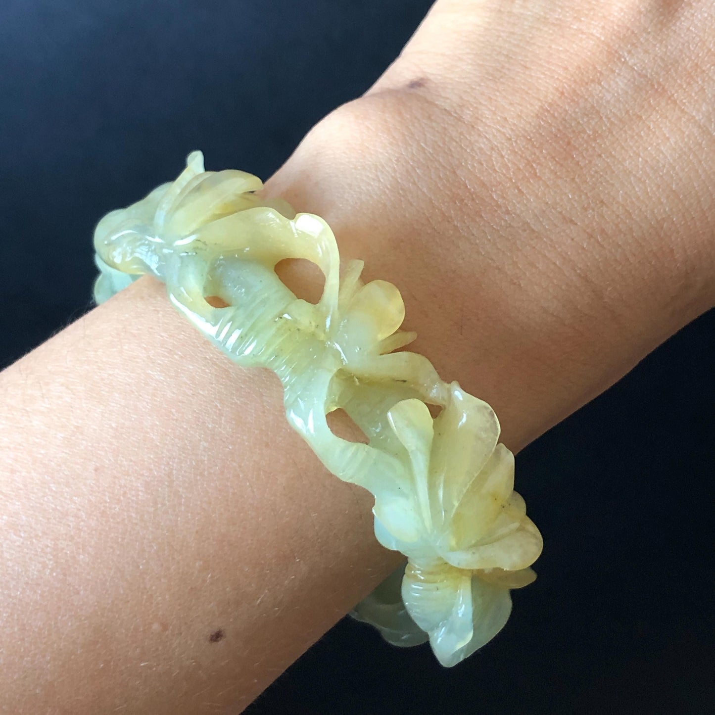50mm-64mm Customised Size Natural Xiu Jade Serpentine Hand Carved Yulan flowers Bangle | Yellow Green Jade Personalized Tailor-made Bracelet make-to-order bangle hand engraved bracelet green jade yellow jade carving yulan carving flower carving hand carved flower carved jade bangle tailor made jade bracelet customized jade bangle certified natural untreated jade with certificate big size bangle small size bangle 60mm bangle
