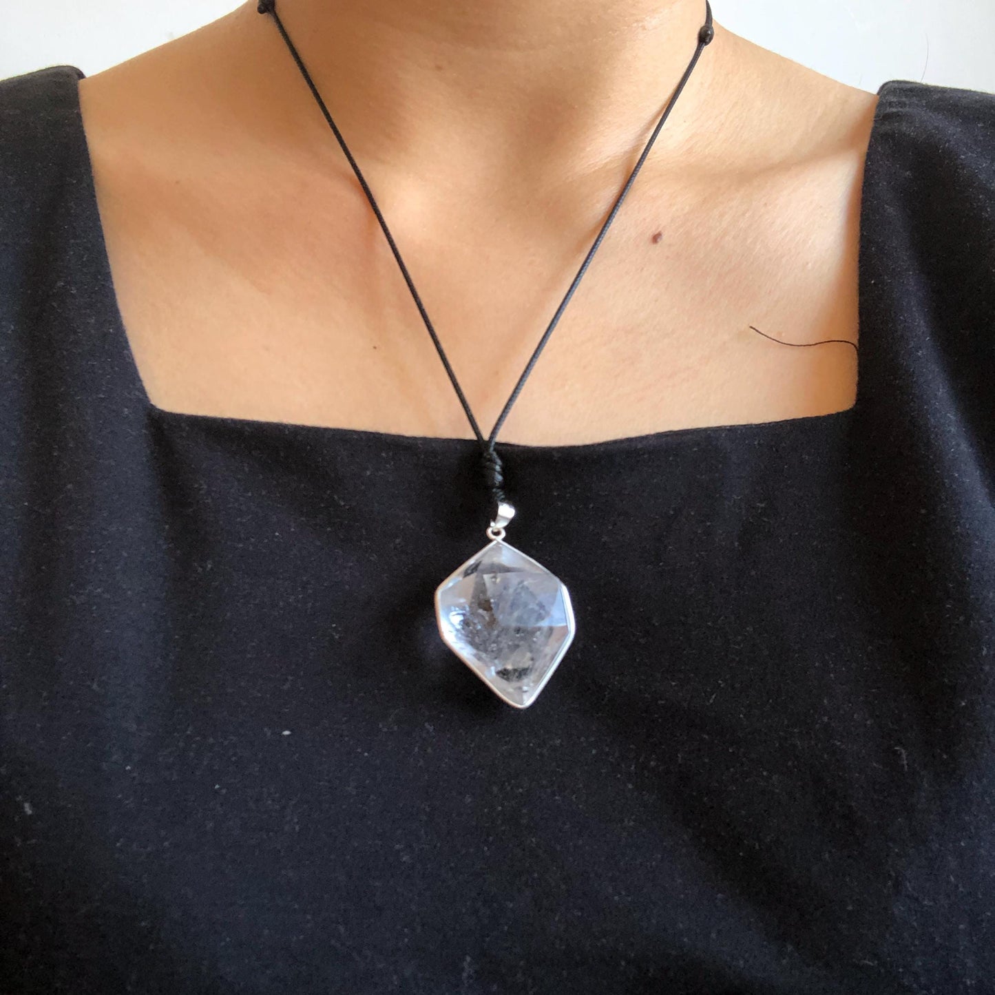 Rare Herkimer Diamond Sterling Silver Pendant Adjustable Necklace | Polished Enhydro Crystal | Multiple Moving Sand Waterfall & Big Bubble | Natural Gemstone Birthstone Gift for her | Multiple Moving Sand & Rainbow crystal enhydro quartz sand water-fall pendant necklace choker gemstone charm stone pendant choker irregular stone pendant huge crystal charm birthstone gift for her men necklace chakra crystal purify stone minerals specimen adjustable choker