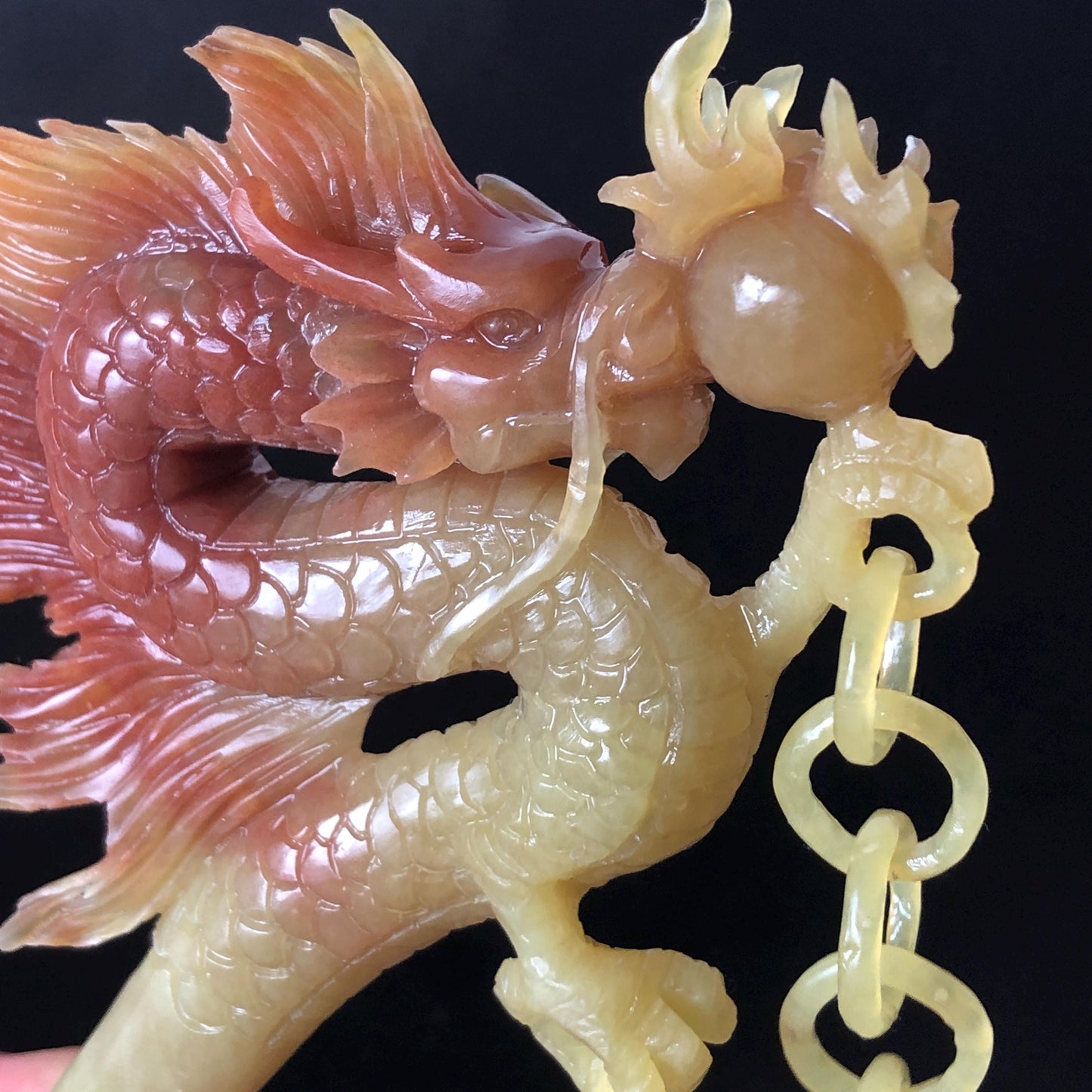 Certified Natural Xiu Jade Serpentine Hand Carved Soaring Golden Fire Dragon Hair Pin with Dangle | Gold Red Jade Hair Stick | Asian Vintage Hair Fork Gift for her japanese hairpin korean hair stick hanfu hair fork vintage hair comb antique hair pins dragon carving hand engraved dragon red jade gold jade yellow jade carving hand carved dragon hair stick fire dragon golden dragon wedding headpiece bridal hair jewelry engagement hair accessory antique hair fork