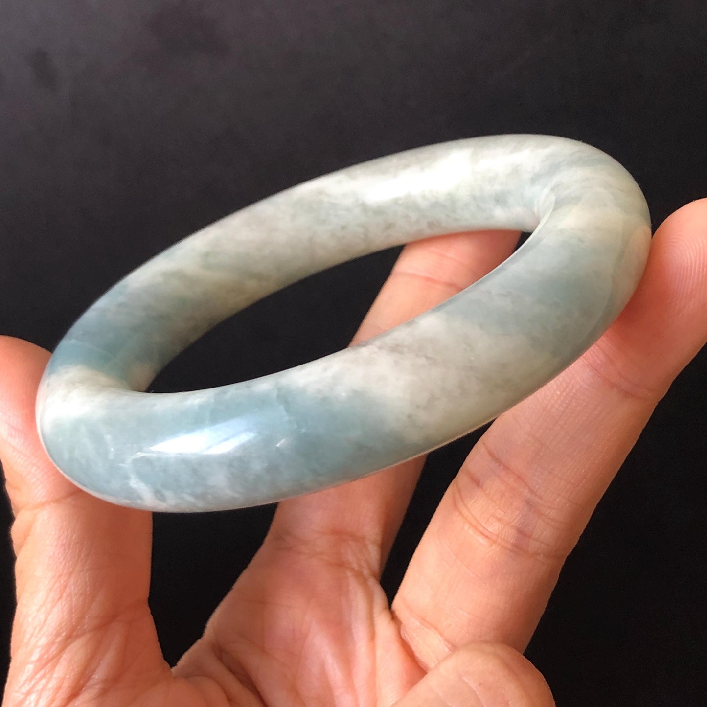 56.8mm Natural SheTaiCui Jade Quartzite Bangle Bracelet | Milky Blue & White | Blue Sky and Cloud | Untreated Crystal Gemstone Jewellery gift for her jade bracelet jade bangle blue jade white jade gemstone bangle crystal bracelet natural untreated jade bangle