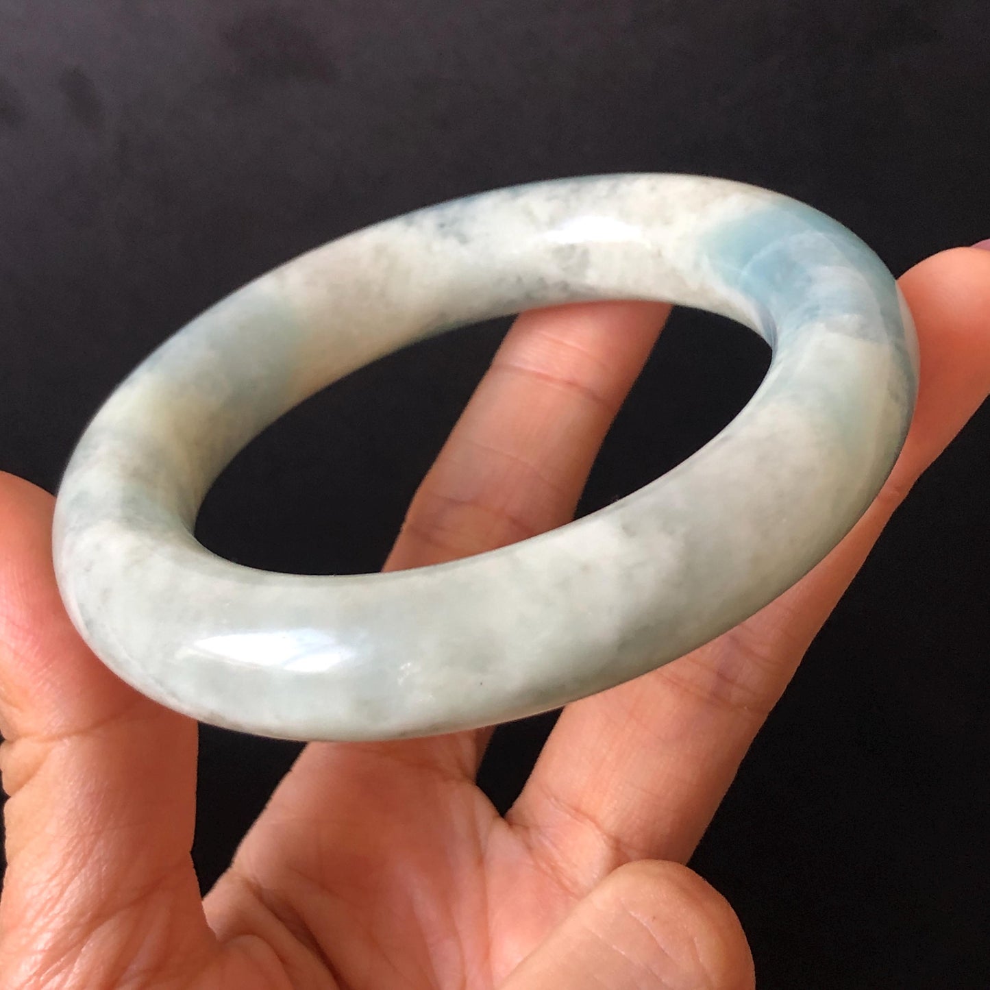 56.8mm Natural SheTaiCui Jade Quartzite Bangle Bracelet | Milky Blue & White | Blue Sky and Cloud | Untreated Crystal Gemstone Jewellery gift for her jade bracelet jade bangle blue jade white jade gemstone bangle crystal bracelet natural untreated jade bangle