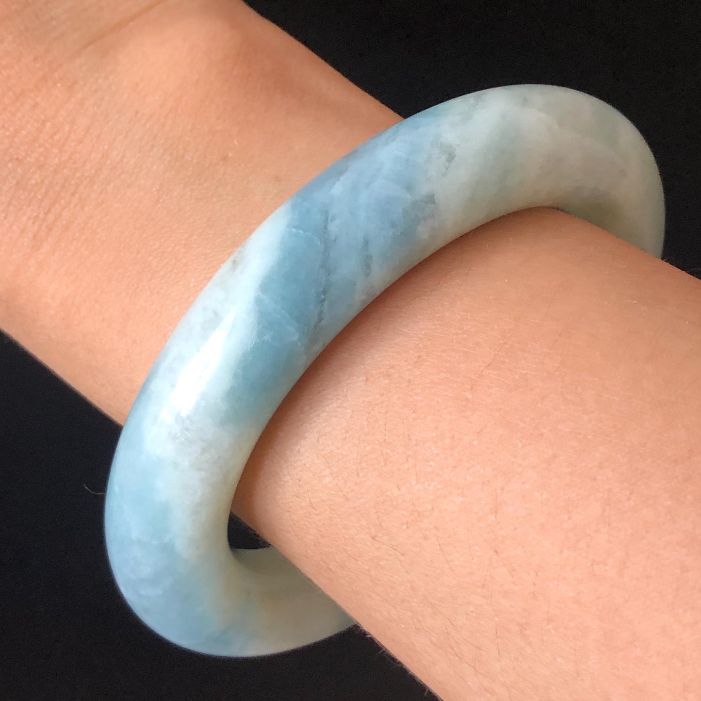 56.8mm Natural SheTaiCui Jade Quartzite Bangle Bracelet | Milky Blue & White | Blue Sky and Cloud | Untreated Crystal Gemstone Jewellery gift for her jade bracelet jade bangle blue jade white jade gemstone bangle crystal bracelet natural untreated jade bangle