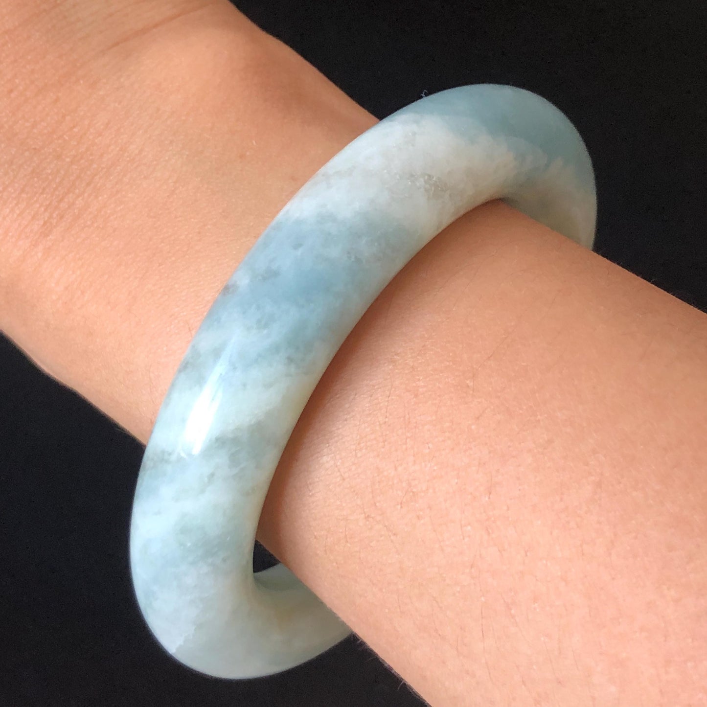 56.8mm Natural SheTaiCui Jade Quartzite Bangle Bracelet | Milky Blue & White | Blue Sky and Cloud | Untreated Crystal Gemstone Jewellery gift for her jade bracelet jade bangle blue jade white jade gemstone bangle crystal bracelet natural untreated jade bangle