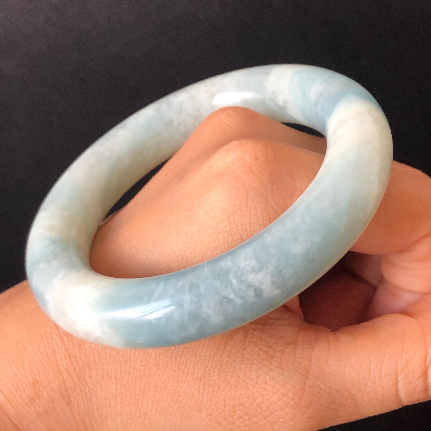 56.8mm Natural SheTaiCui Jade Quartzite Bangle Bracelet | Milky Blue & White | Blue Sky and Cloud | Untreated Crystal Gemstone Jewellery gift for her jade bracelet jade bangle blue jade white jade gemstone bangle crystal bracelet natural untreated jade bangle
