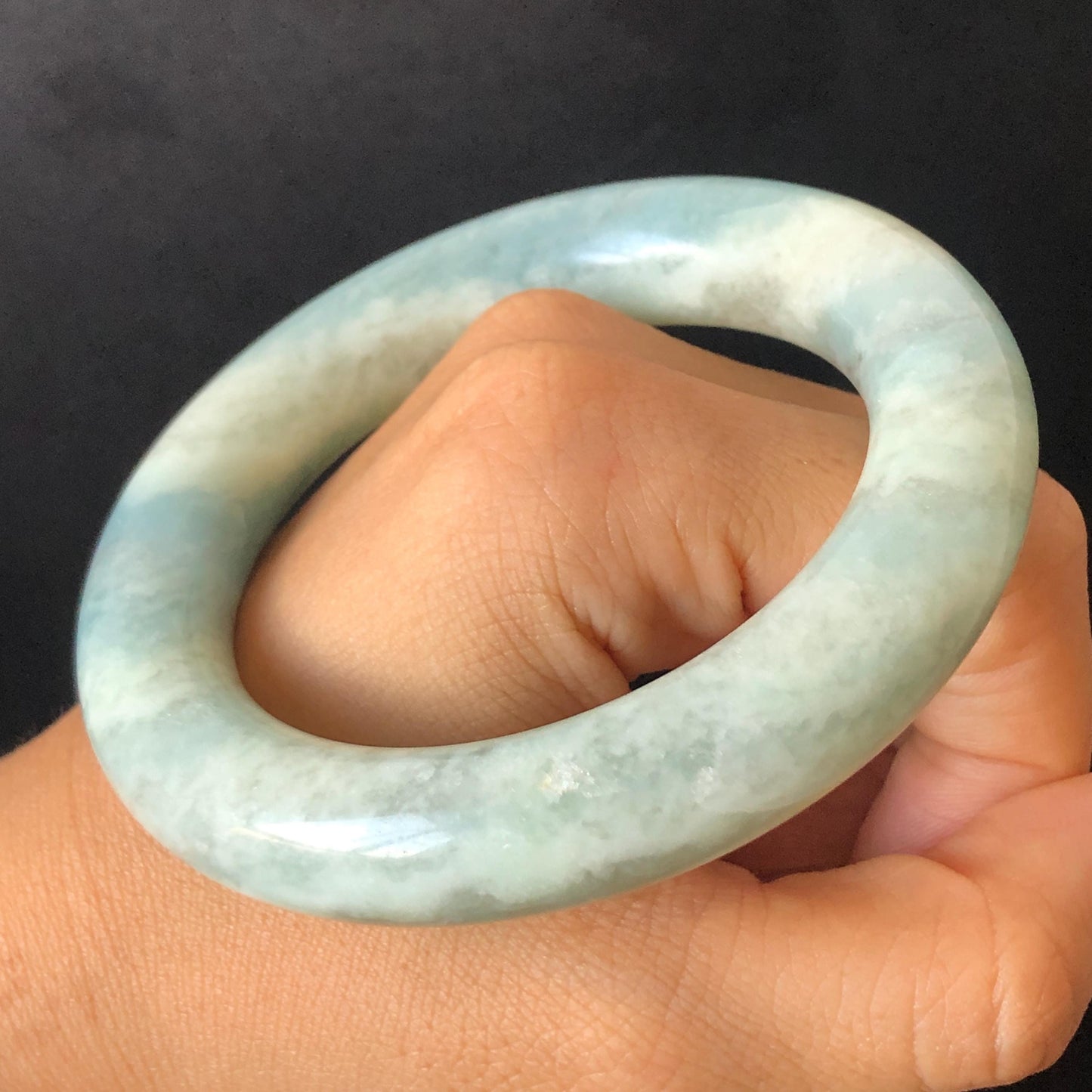 56.8mm Natural SheTaiCui Jade Quartzite Bangle Bracelet | Milky Blue & White | Blue Sky and Cloud | Untreated Crystal Gemstone Jewellery gift for her jade bracelet jade bangle blue jade white jade gemstone bangle crystal bracelet natural untreated jade bangle