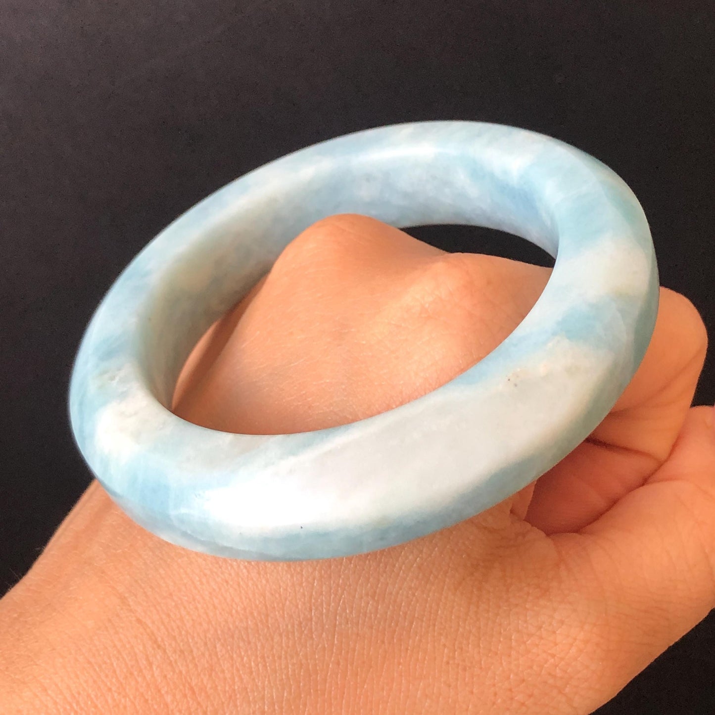55.3mm Natural SheTaiCui Jade Quartzite Bangle Bracelet | Milky Blue & White | Blue Sky and Cloud | Untreated Crystal Gemstone Jewellery gift for her jade bracelet jade bangle blue jade white jade gemstone bangle crystal bracelet natural untreated jade bangle