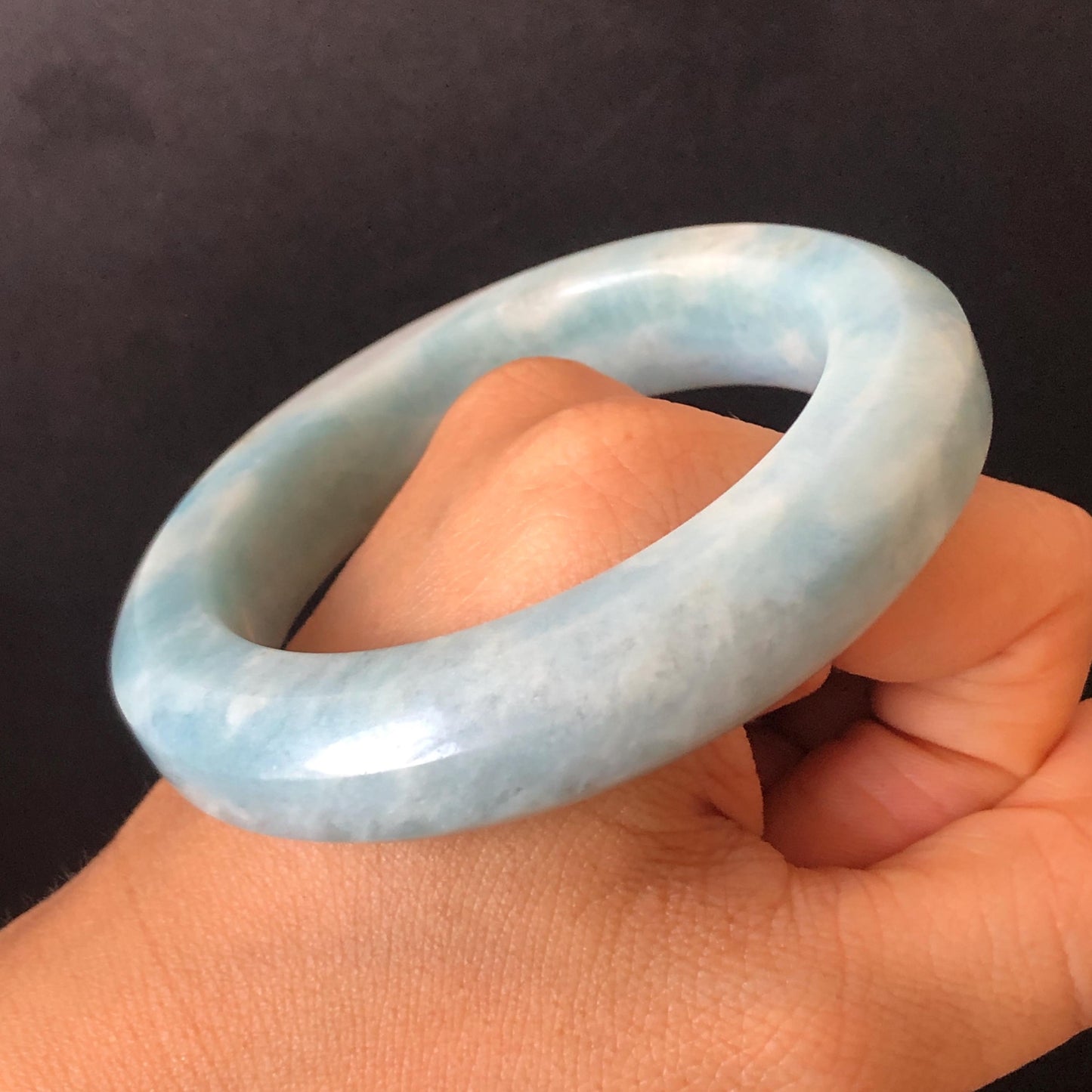 55.3mm Natural SheTaiCui Jade Quartzite Bangle Bracelet | Milky Blue & White | Blue Sky and Cloud | Untreated Crystal Gemstone Jewellery gift for her jade bracelet jade bangle blue jade white jade gemstone bangle crystal bracelet natural untreated jade bangle