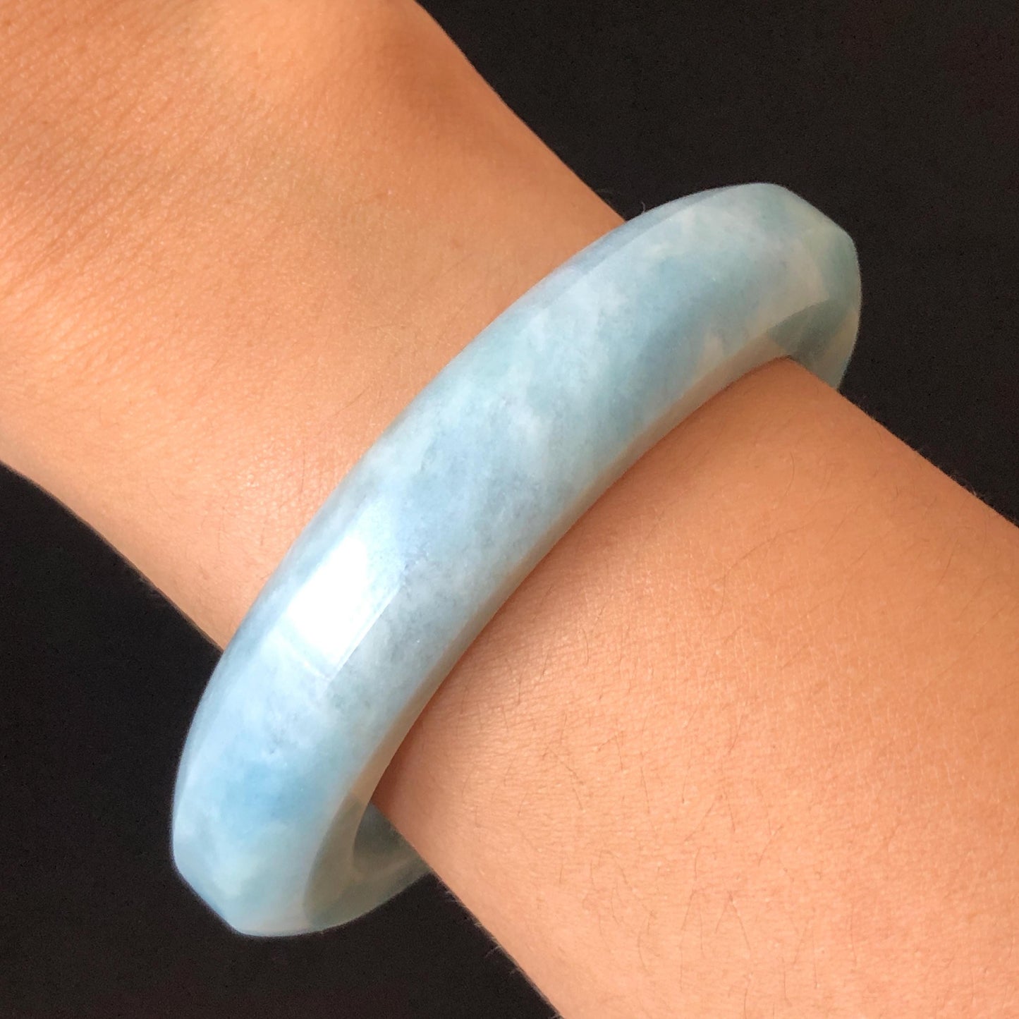 55.3mm Natural SheTaiCui Jade Quartzite Bangle Bracelet | Milky Blue & White | Blue Sky and Cloud | Untreated Crystal Gemstone Jewellery gift for her jade bracelet jade bangle blue jade white jade gemstone bangle crystal bracelet natural untreated jade bangle