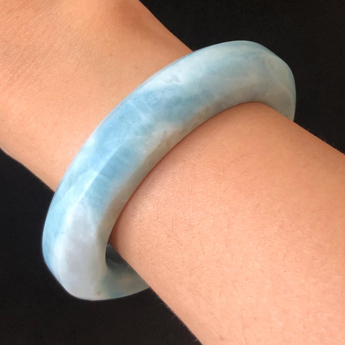 55.3mm Natural SheTaiCui Jade Quartzite Bangle Bracelet | Milky Blue & White | Blue Sky and Cloud | Untreated Crystal Gemstone Jewellery gift for her jade bracelet jade bangle blue jade white jade gemstone bangle crystal bracelet natural untreated jade bangle