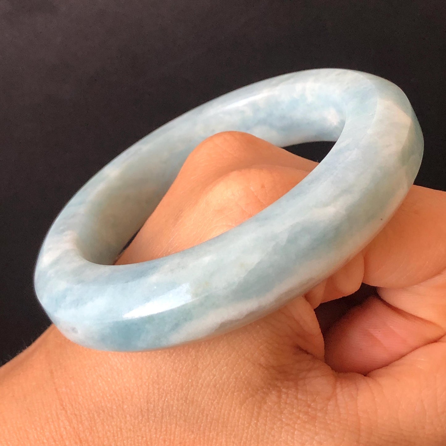 55.3mm Natural SheTaiCui Jade Quartzite Bangle Bracelet | Milky Blue & White | Blue Sky and Cloud | Untreated Crystal Gemstone Jewellery gift for her jade bracelet jade bangle blue jade white jade gemstone bangle crystal bracelet natural untreated jade bangle
