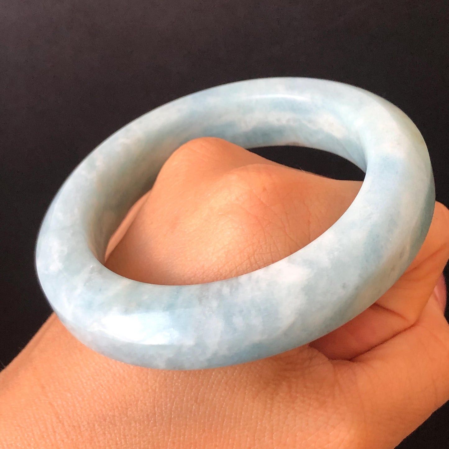 55.3mm Natural SheTaiCui Jade Quartzite Bangle Bracelet | Milky Blue & White | Blue Sky and Cloud | Untreated Crystal Gemstone Jewellery gift for her jade bracelet jade bangle blue jade white jade gemstone bangle crystal bracelet natural untreated jade bangle
