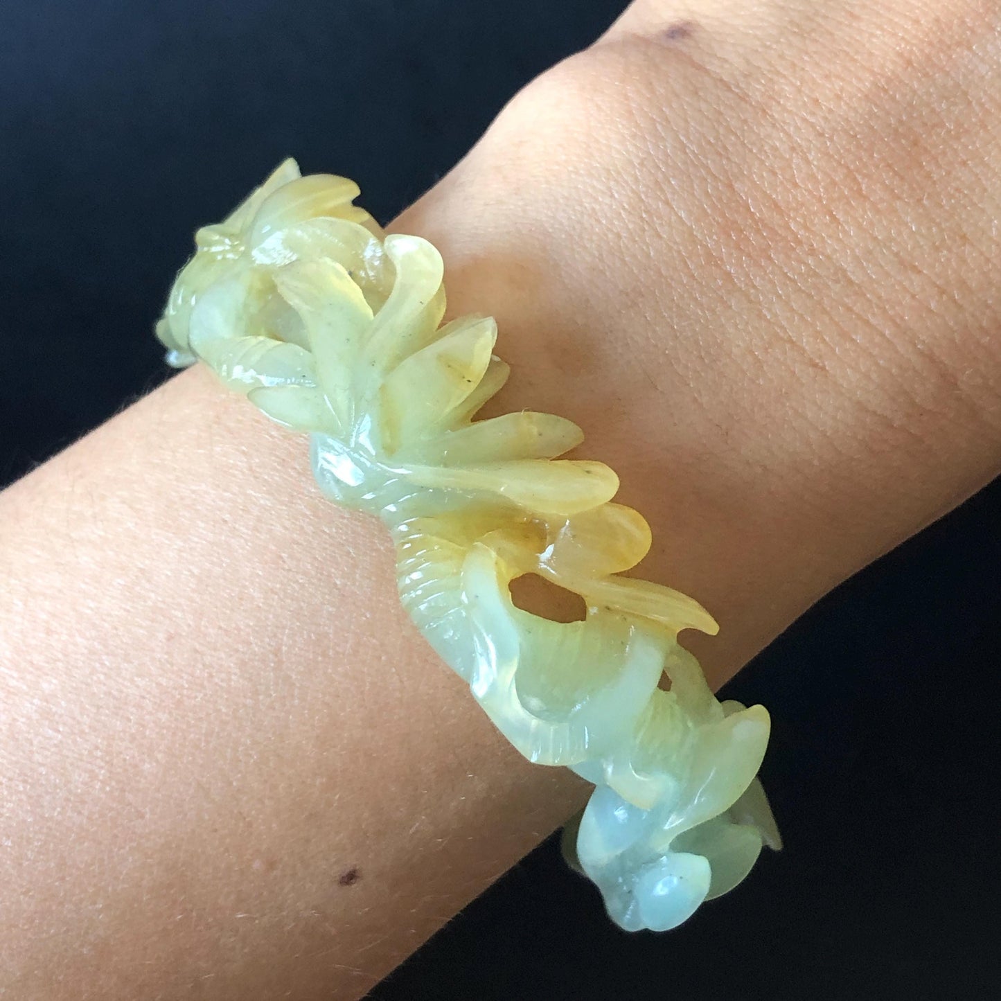 50mm-64mm! Customised Size Natural Xiu Jade Serpentine Hand-Carved Yulan flowers Bangle & Ring Set | Yellow Green Jade Personalized Bracelet Gift for her tailor made bangle jade carving yulan carving hand engraved flower bangle flower carving green jade yellow jade 3D carving hollow out carving certified natural jade untreated jade with certificate custom-made jade bracelet big size bangle huge size bangle small size bracelet