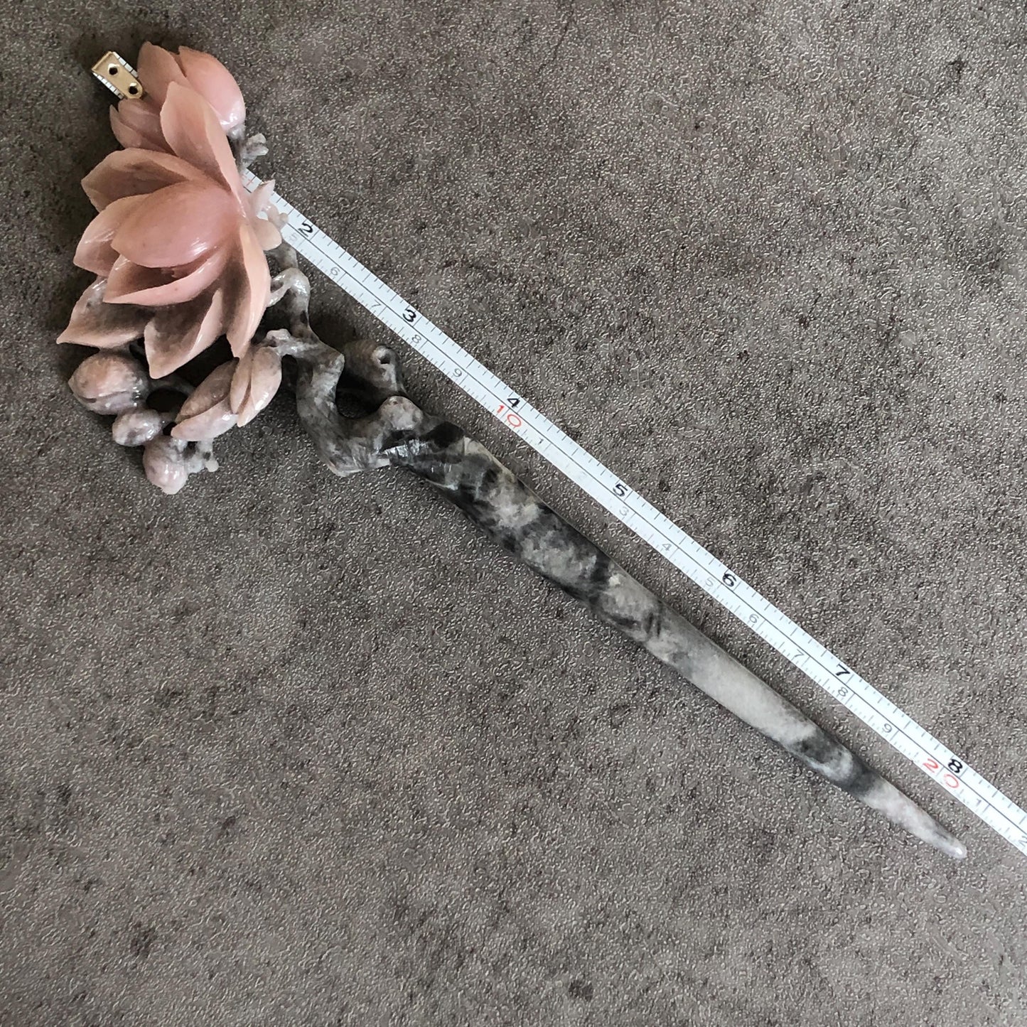 Natural Xiu Jade Serpentine Hand Carved Yulan Flower Hair Pin | Black & Pink Jade Hair Stick | Asian Vintage Antique Hair Fork Gift for her